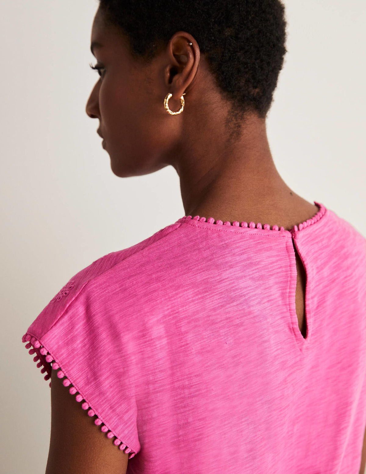 Robe T-shirt ajourée en jersey-Rose pop - Image 5