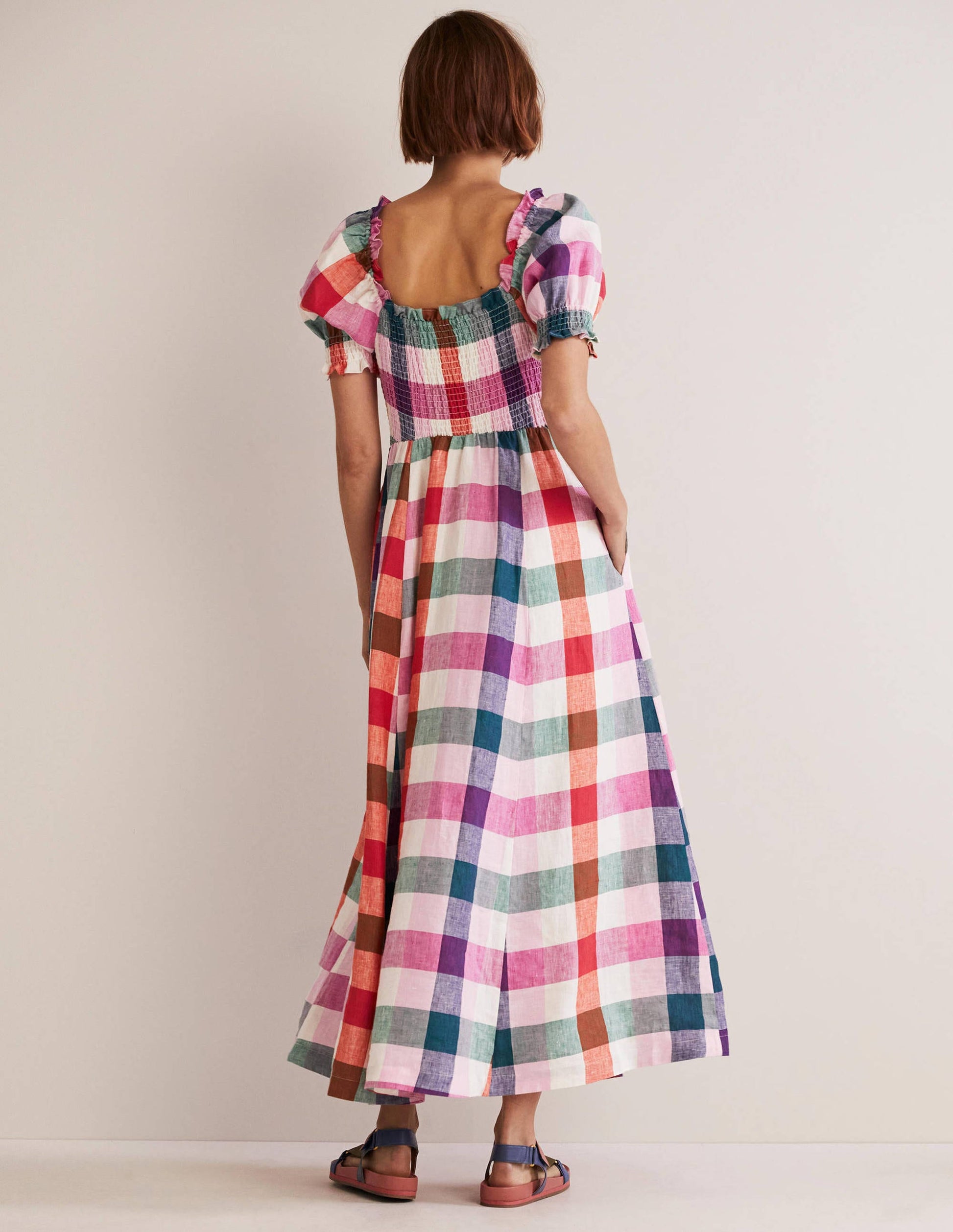 Robe midi avec corsage à smocks-Bonbon et flambé-5