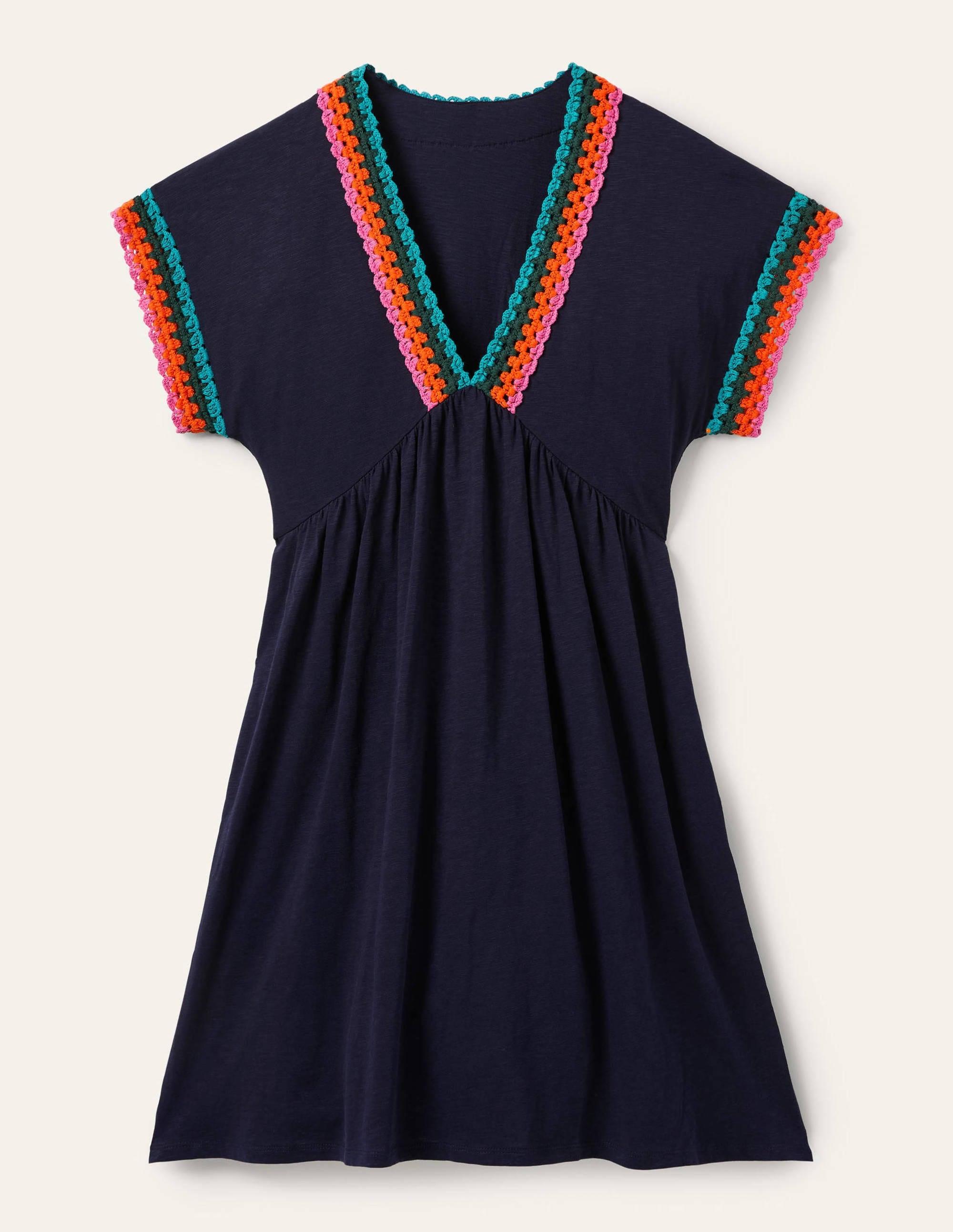 Robe en jersey avec détails crochetés-Bleu marine - Image 6