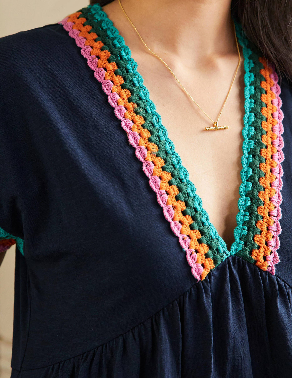 Robe en jersey avec détails crochetés-Bleu marine-2