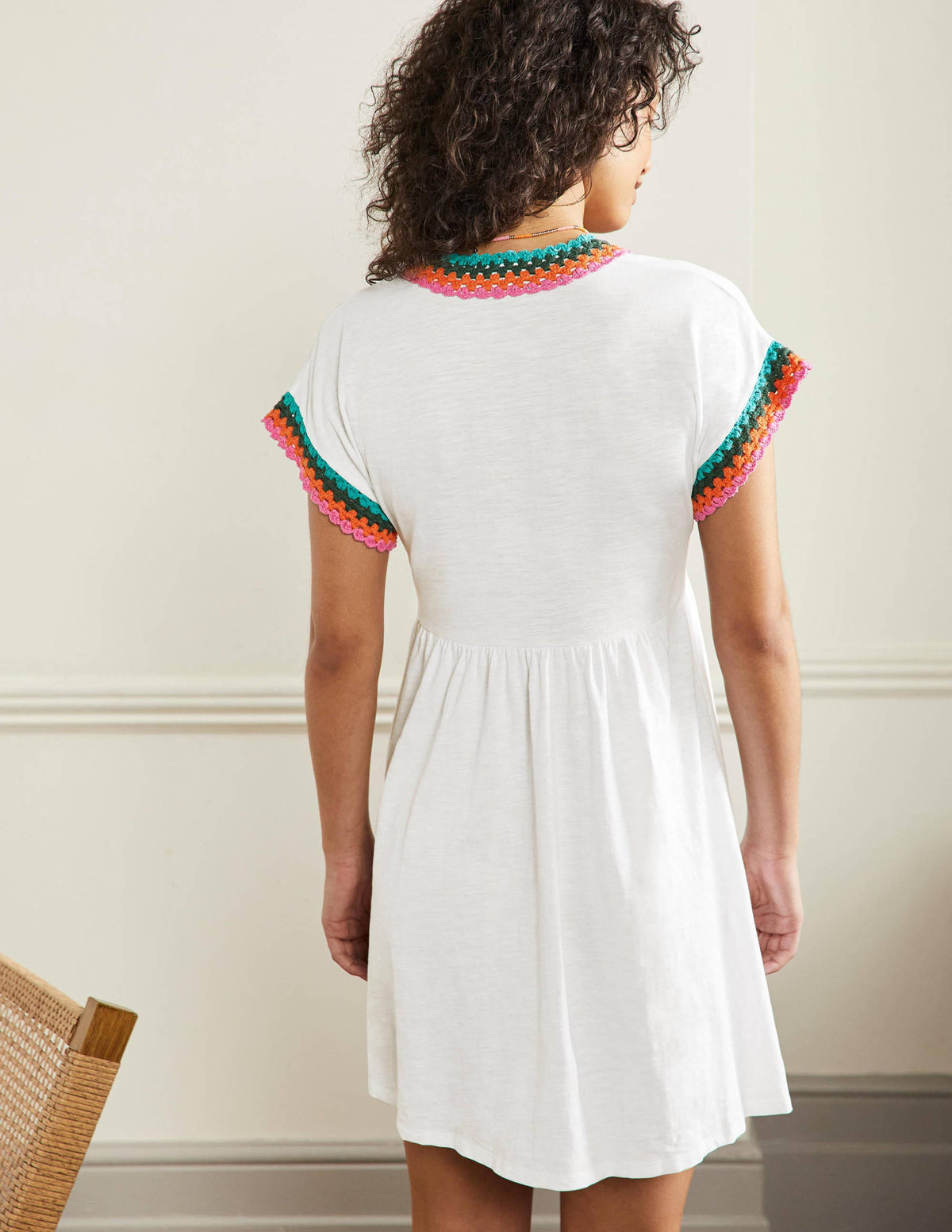 Jerseykleid mit Häkelborte-Weiß-3