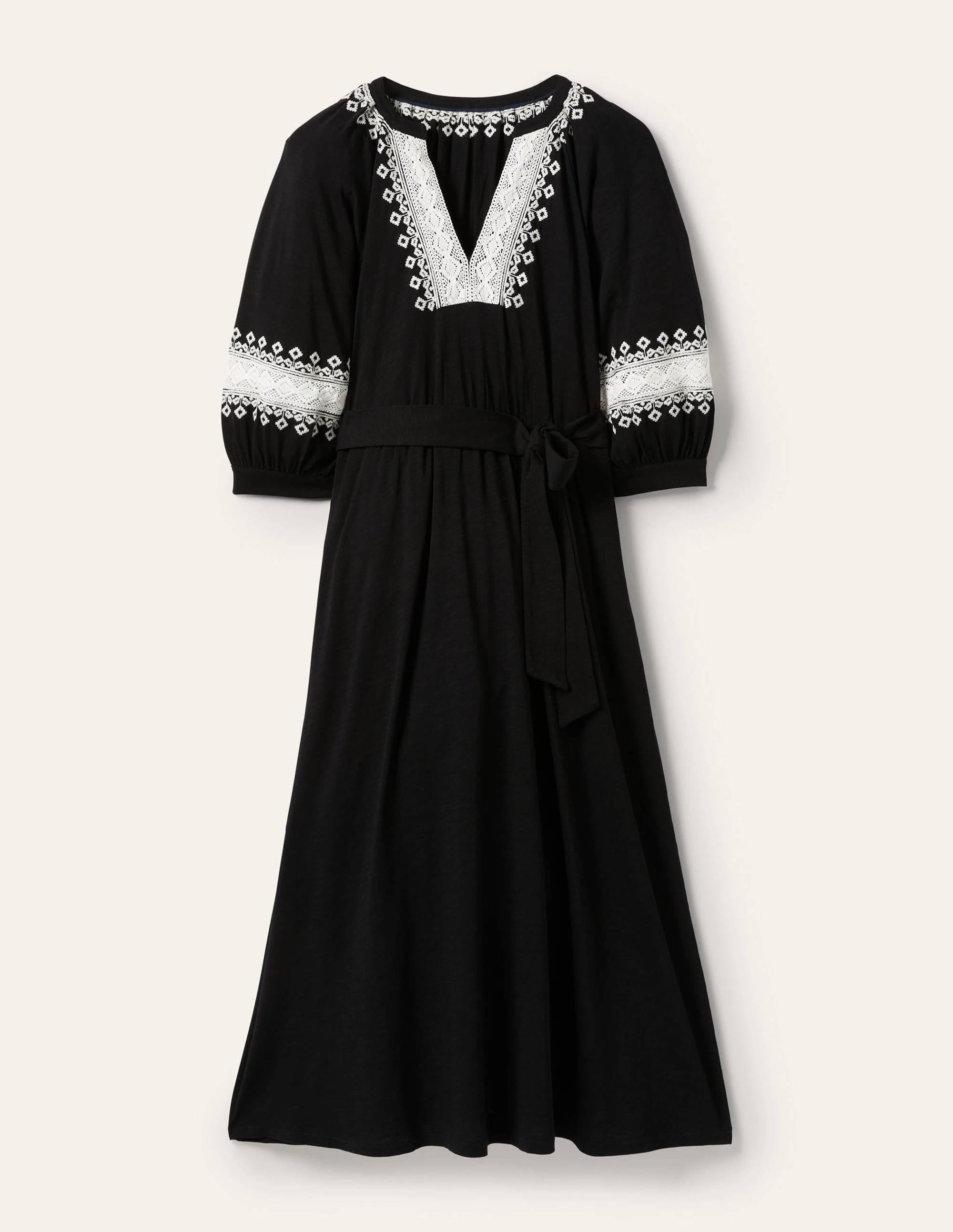 Jersey-Midikleid mit Häkelborte-Schwarz - Image 6