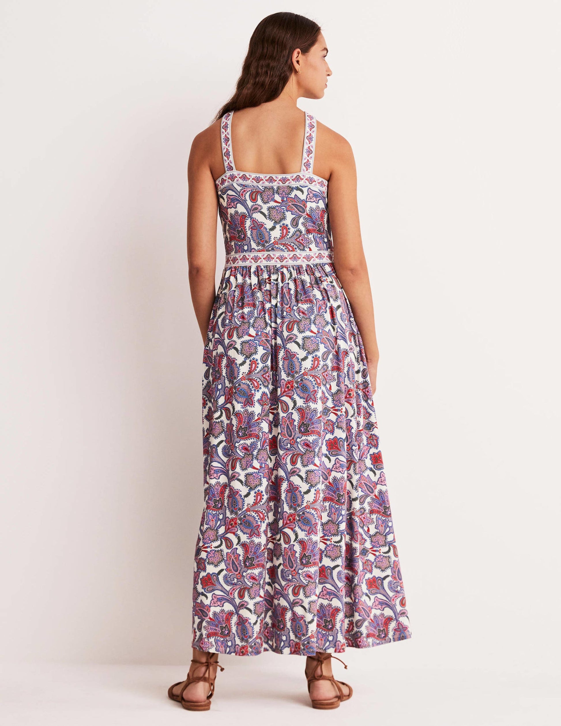 Robe longue dos-nu en jersey-Ivoire, motif Paisley Bud-5