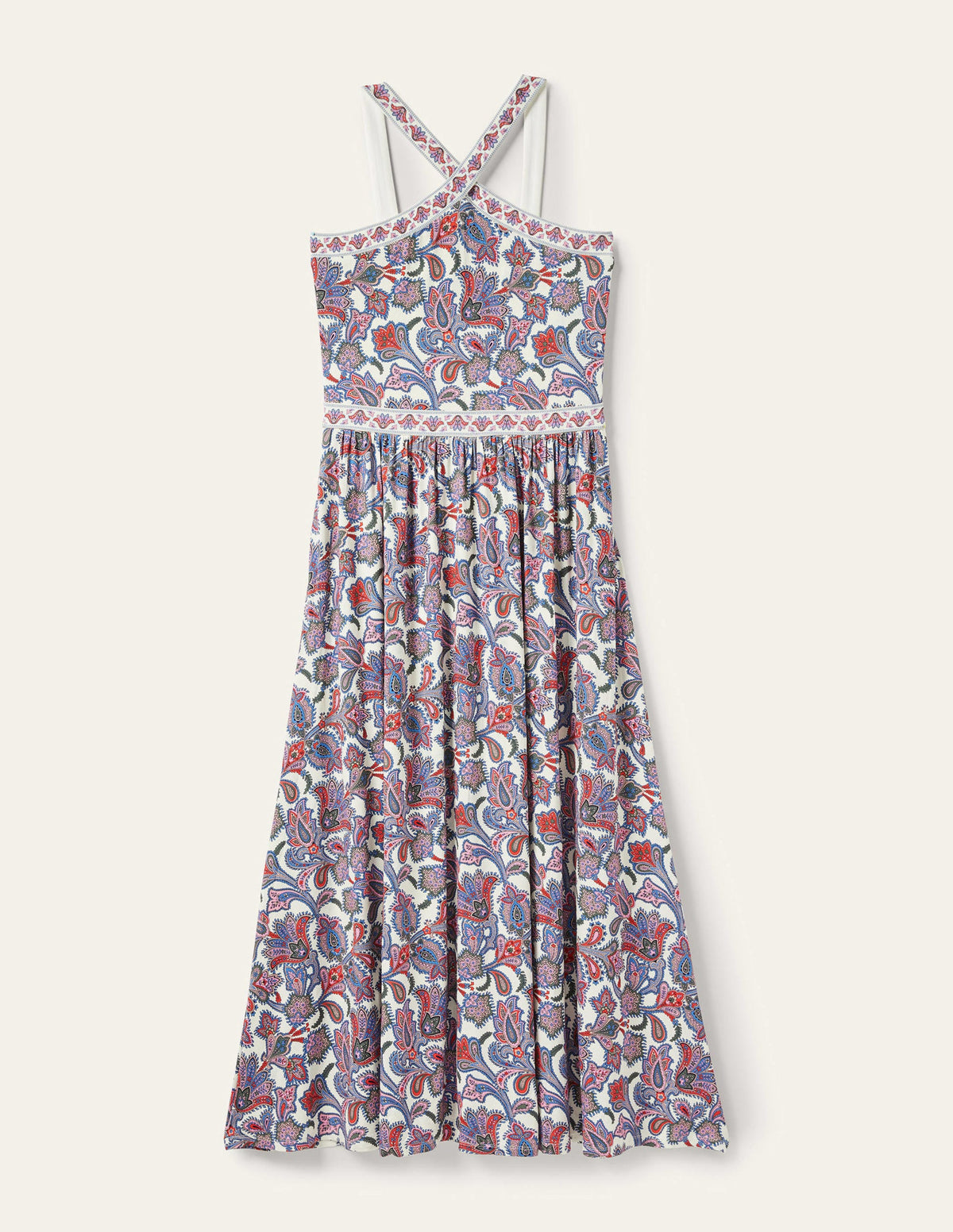 Robe longue dos-nu en jersey-Ivoire, motif Paisley Bud-6