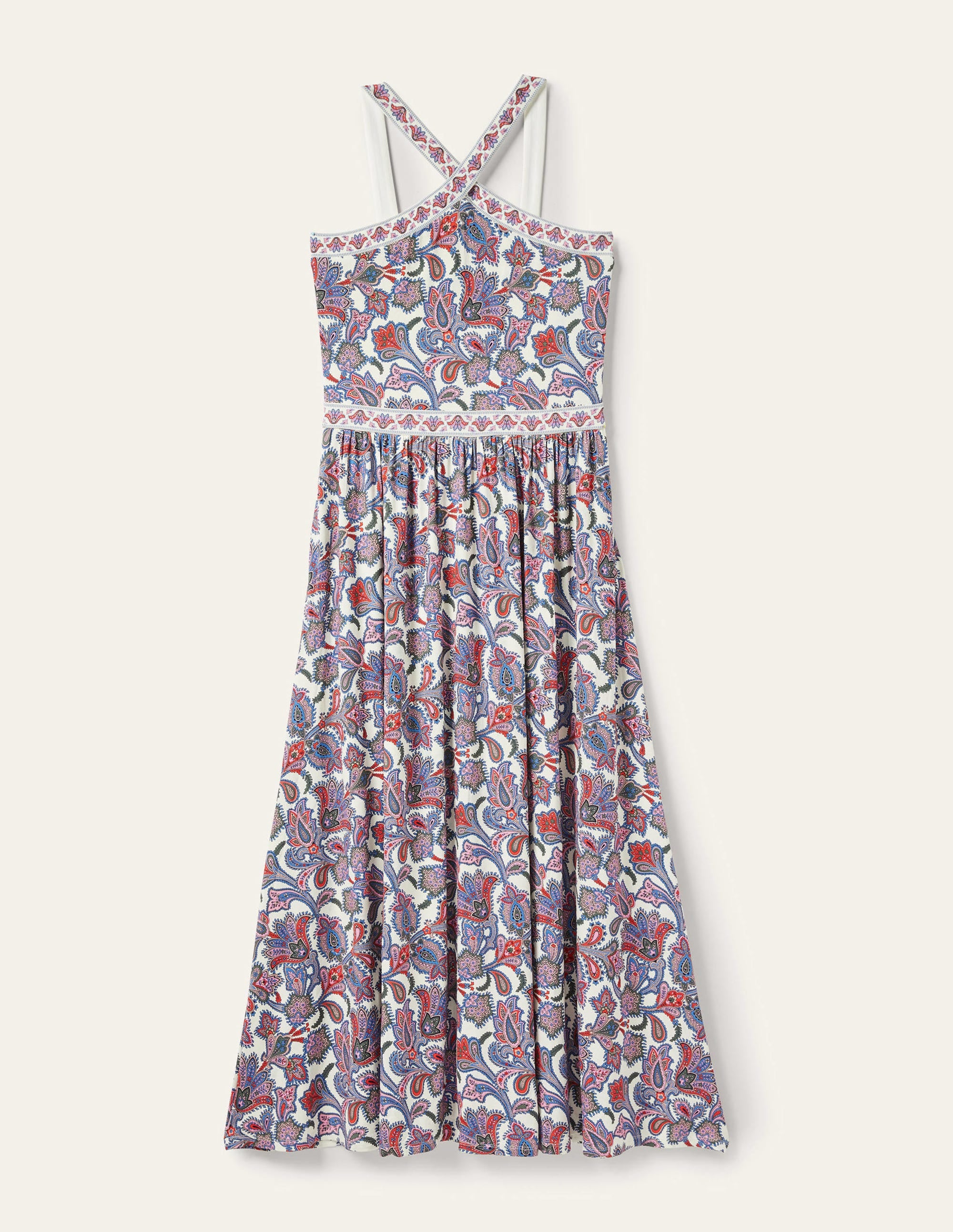 Robe longue dos-nu en jersey-Ivoire, motif Paisley Bud - Image 6