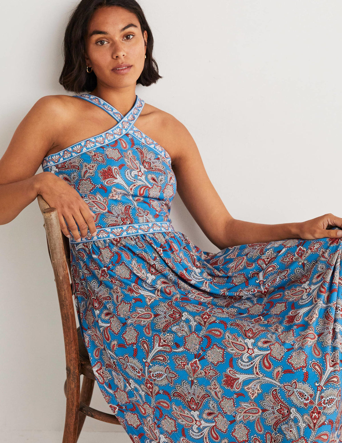 Robe longue dos-nu en jersey-Bleu mosaïque, motif Paisley Bud - Image 8