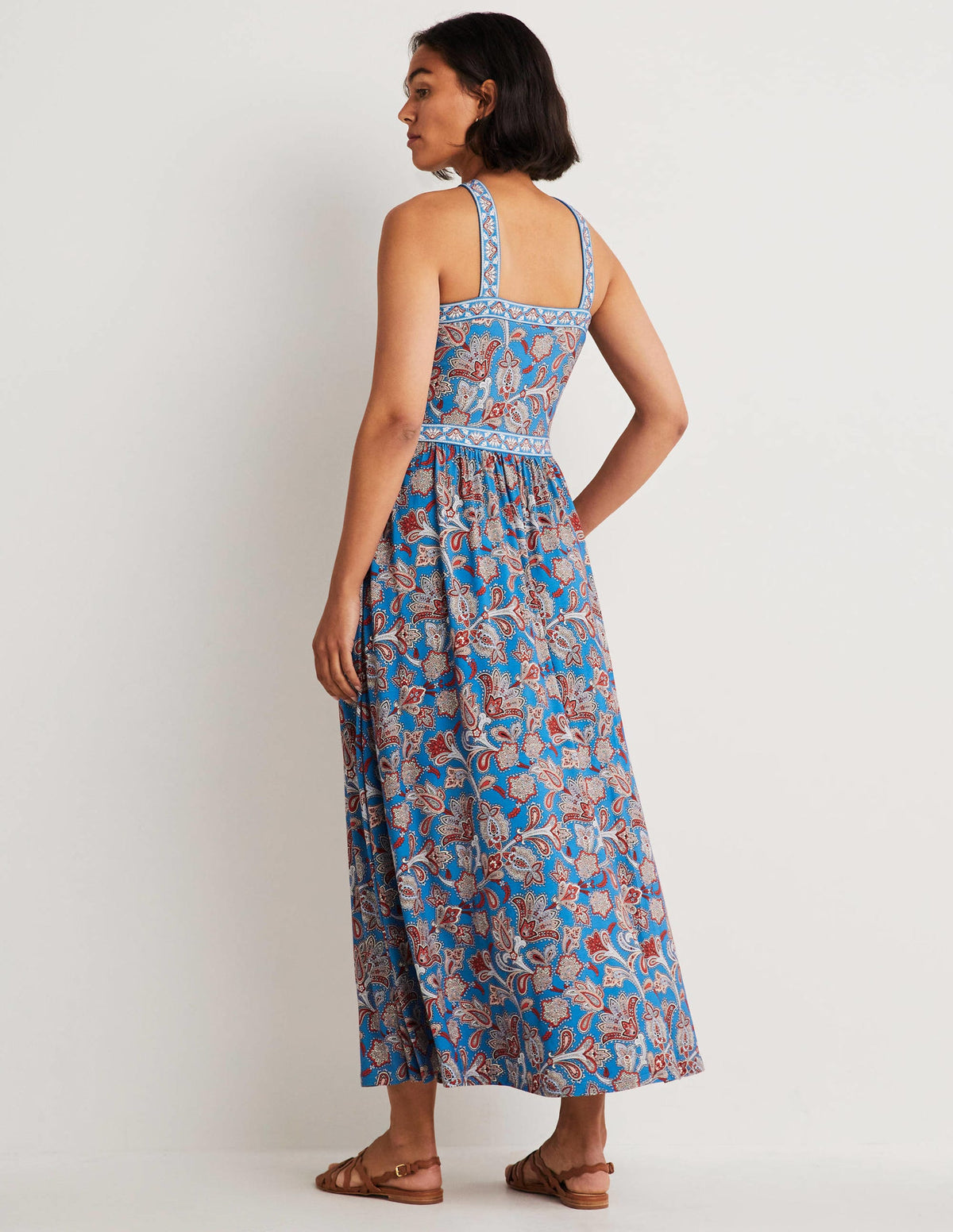 Robe longue dos-nu en jersey-Bleu mosaïque, motif Paisley Bud - Image 3