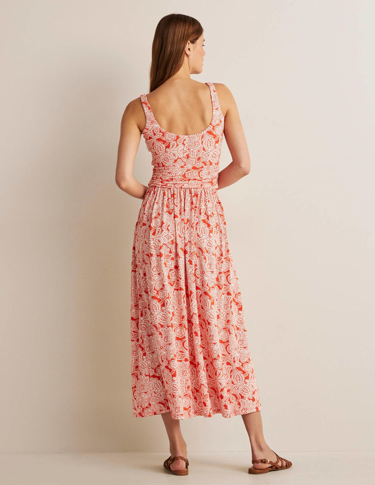 Jersey-Midikleid mit Rundhalsausschnitt-Feuerwerkskörperrot, Paisley-Knospen - Image 3