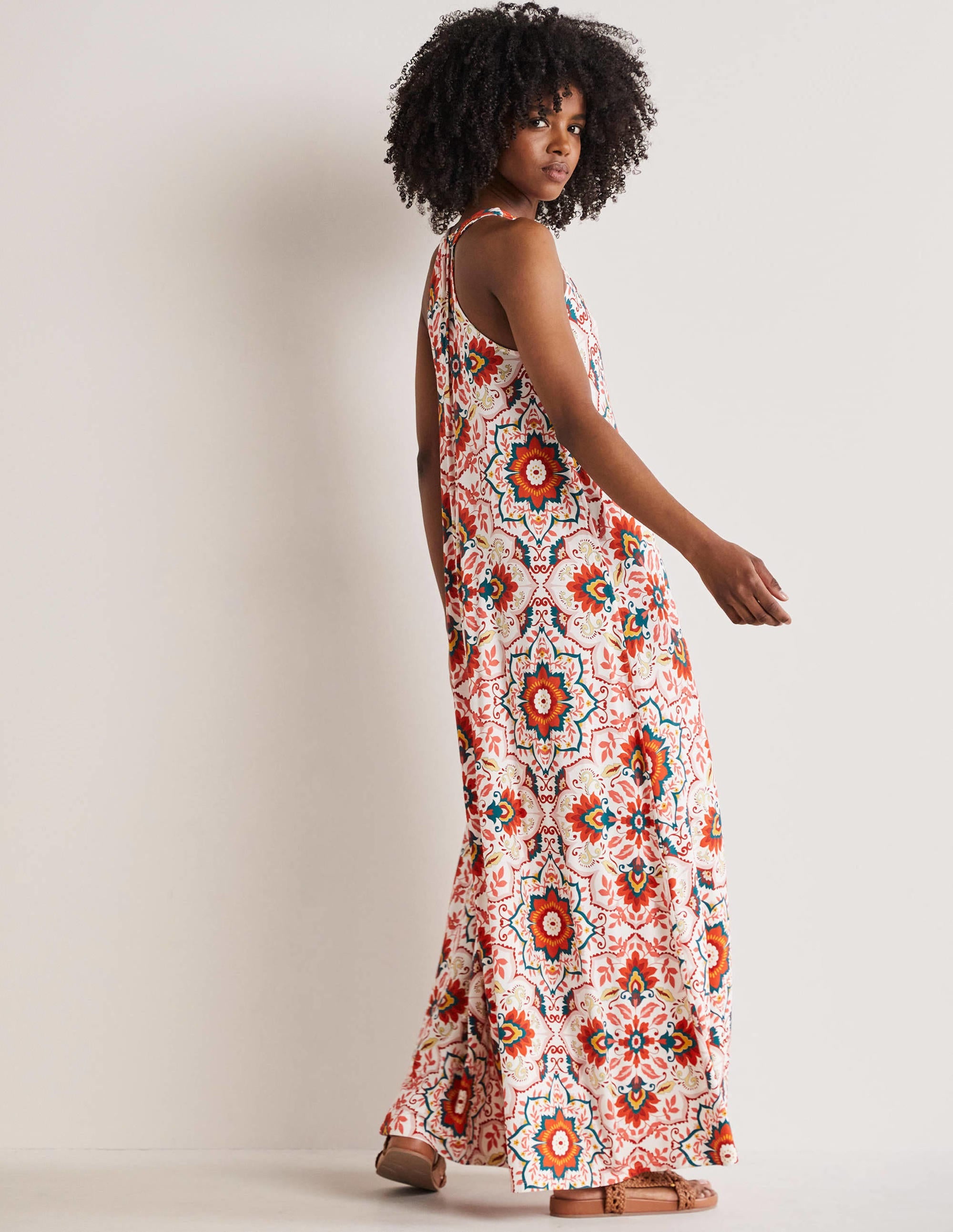 Jersey-Maxikleid mit V-Ausschnitt-Bunt, Bloomsbury-Muster - Image 3