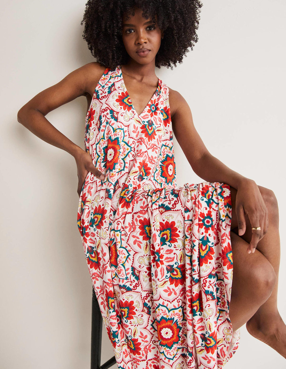 Jersey-Maxikleid mit V-Ausschnitt-Bunt, Bloomsbury-Muster-4