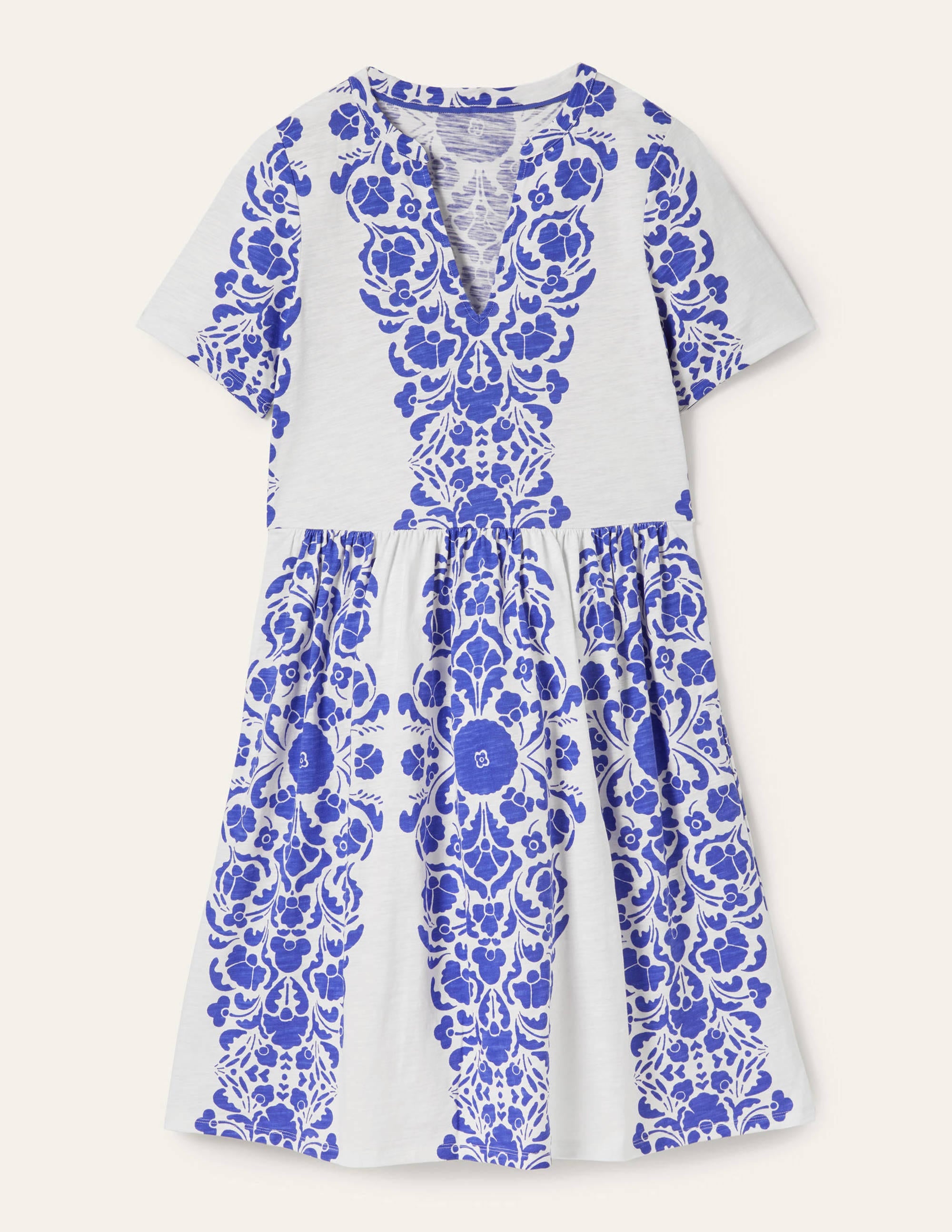 Einfaches Jerseykleid mit gekerbtem Ausschnitt-Glockenblumenblau, Blumenmuster - Image 7