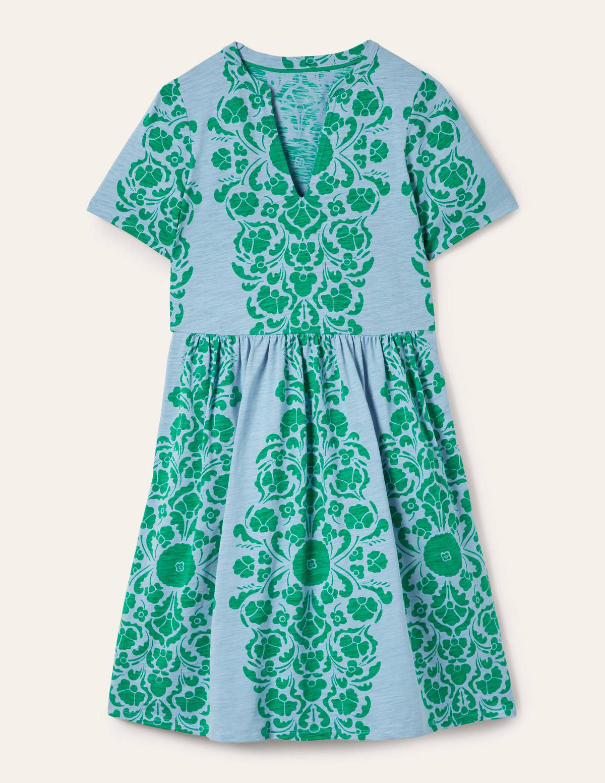 Einfaches Jerseykleid mit gekerbtem Ausschnitt-Graublau, Blumenmuster - Image 7