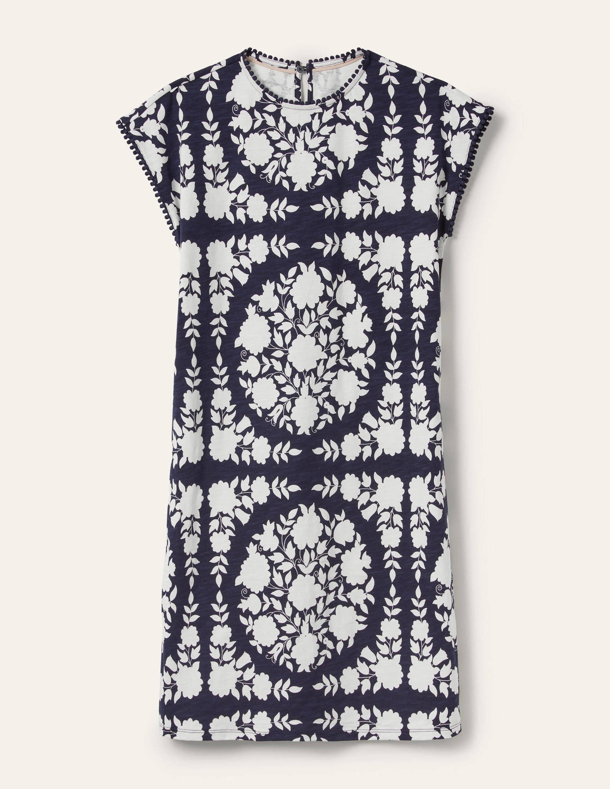 T-Shirt-Kleid mit Borte-Navy, Wildblumenmuster-5