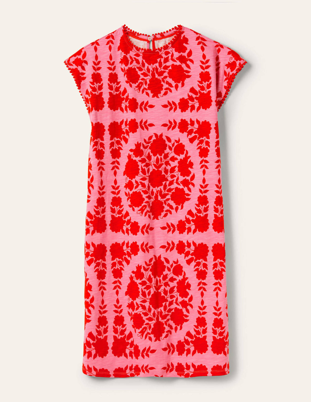 Trim Detail T-Shirt Dress-Posy Pink, Wildflower Prairie-5