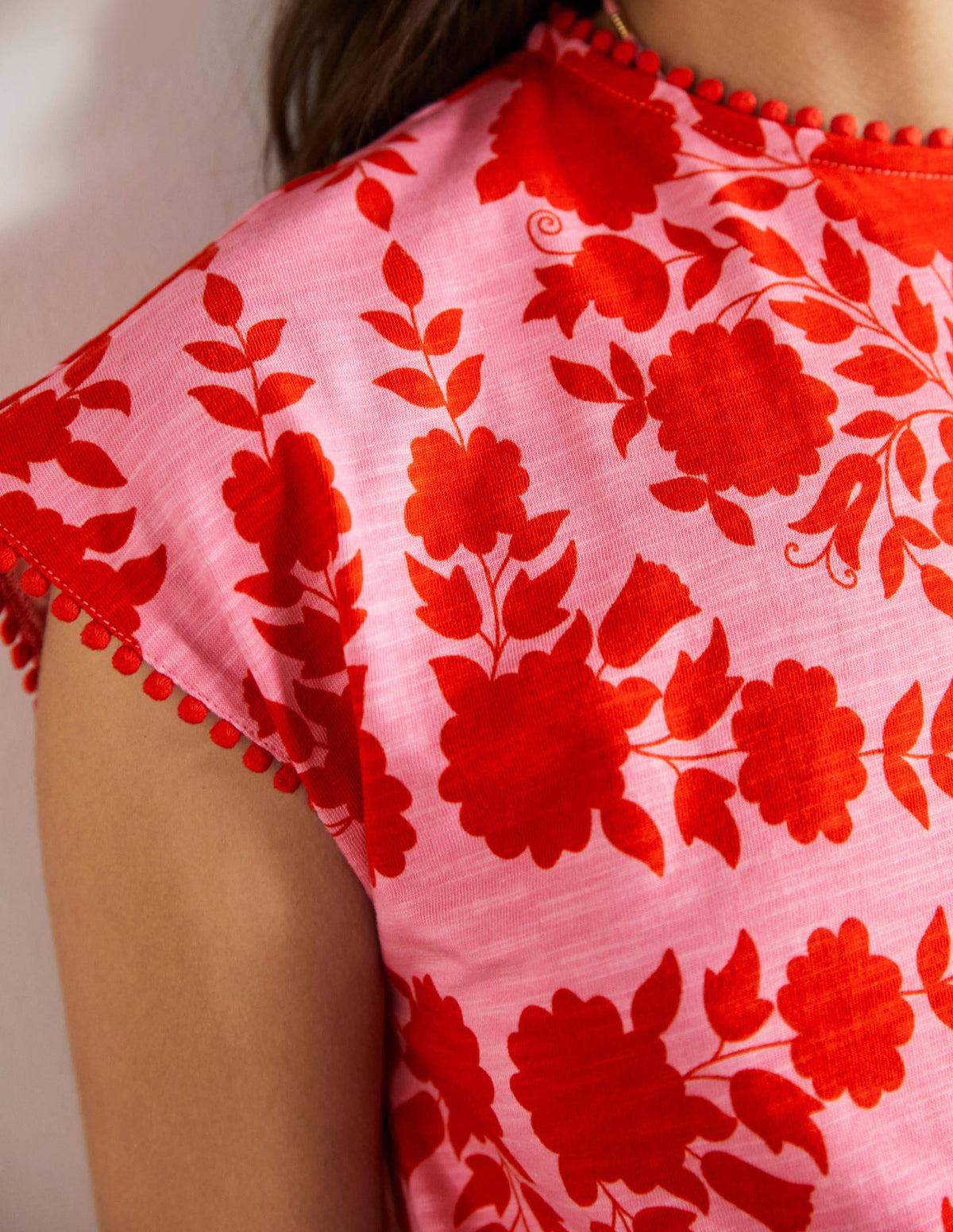 Trim Detail T-Shirt Dress-Posy Pink, Wildflower Prairie - Image 2