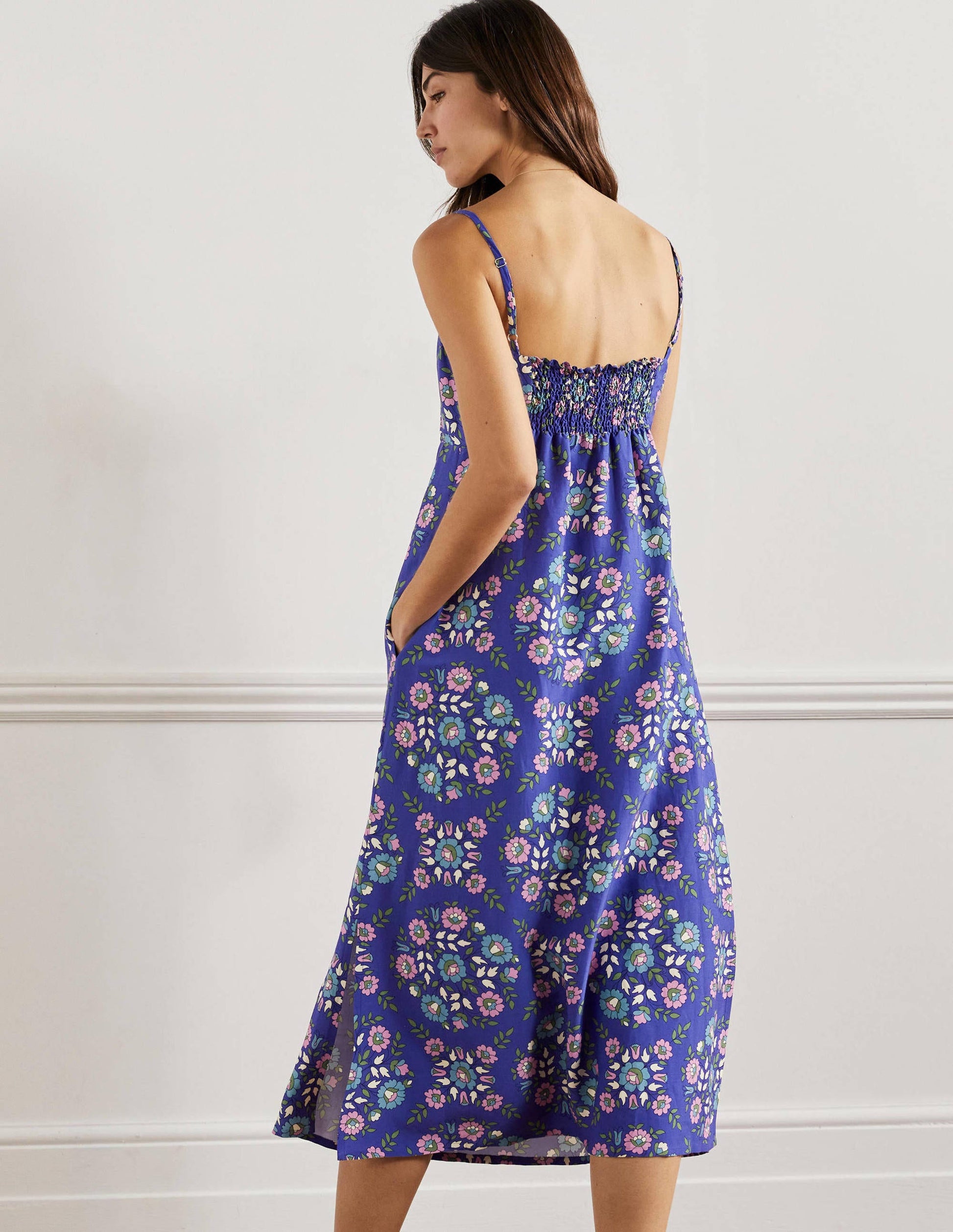 Midikleid mit Trägern-Glockenblumenblau, Wildblumenmuster-3
