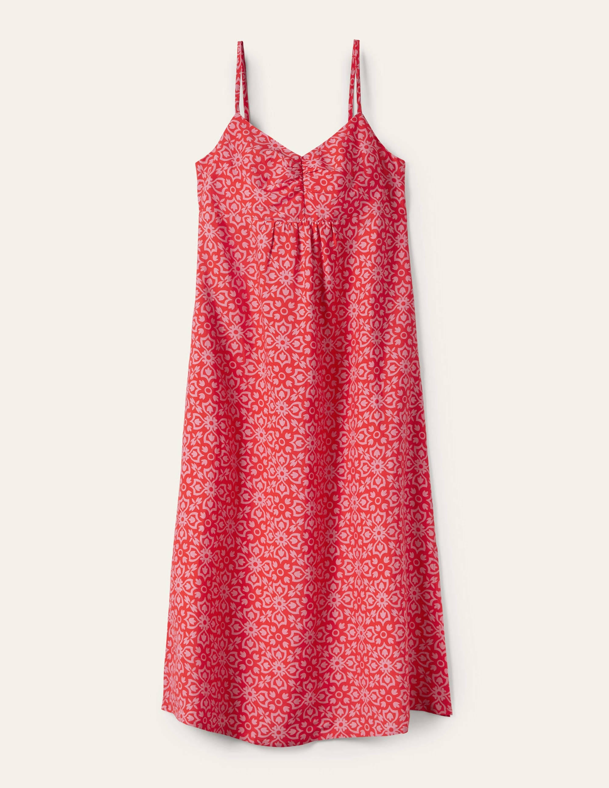 Midikleid mit Trägern-Drachenrot, Blumenfliesen - Image 5