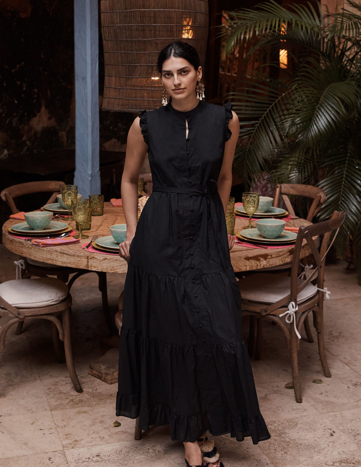 Tiered Ruffle Maxi Dress-Black - Image 6