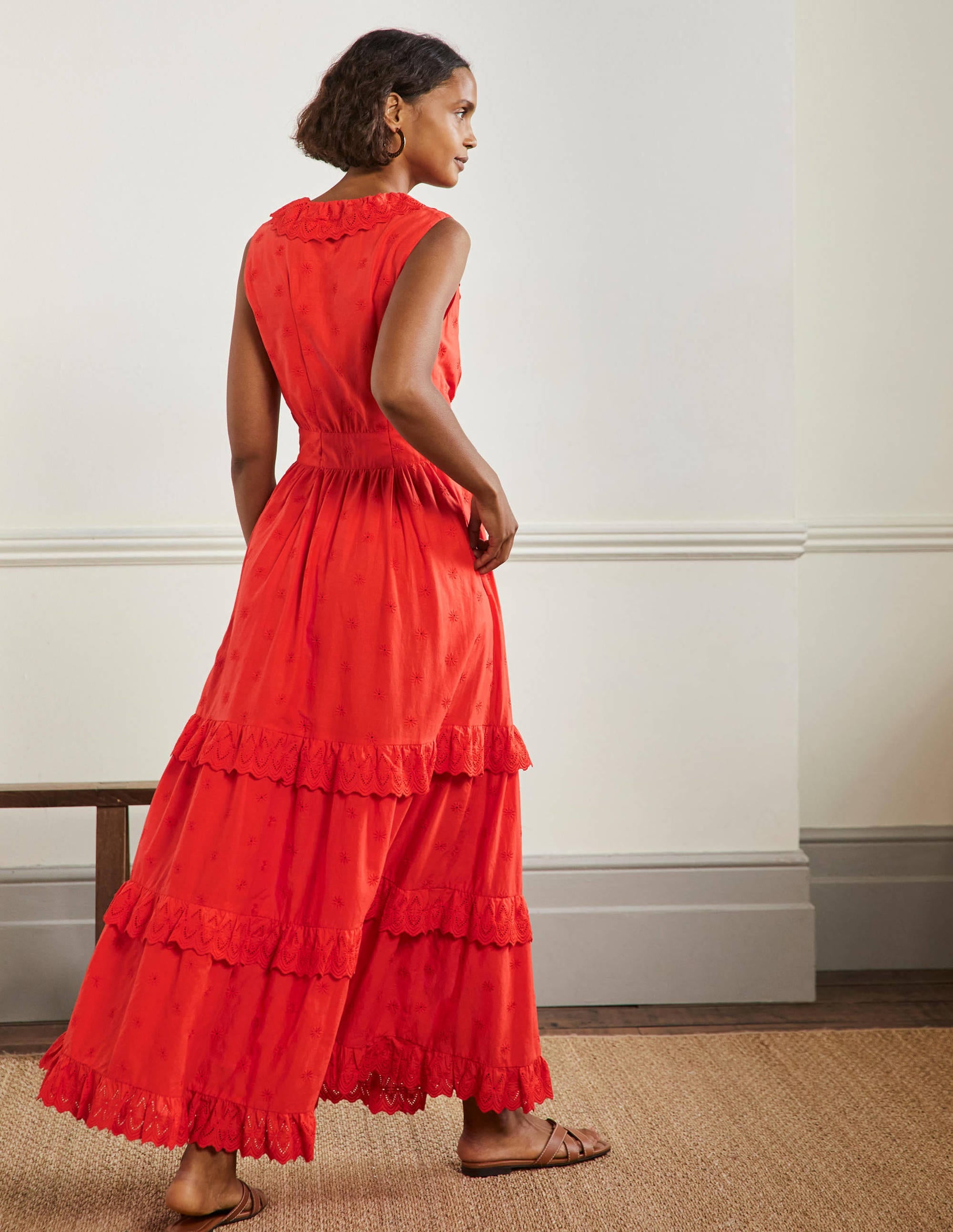 Broderie Ruffle Maxi Dress-Bright Papaya - Image 3