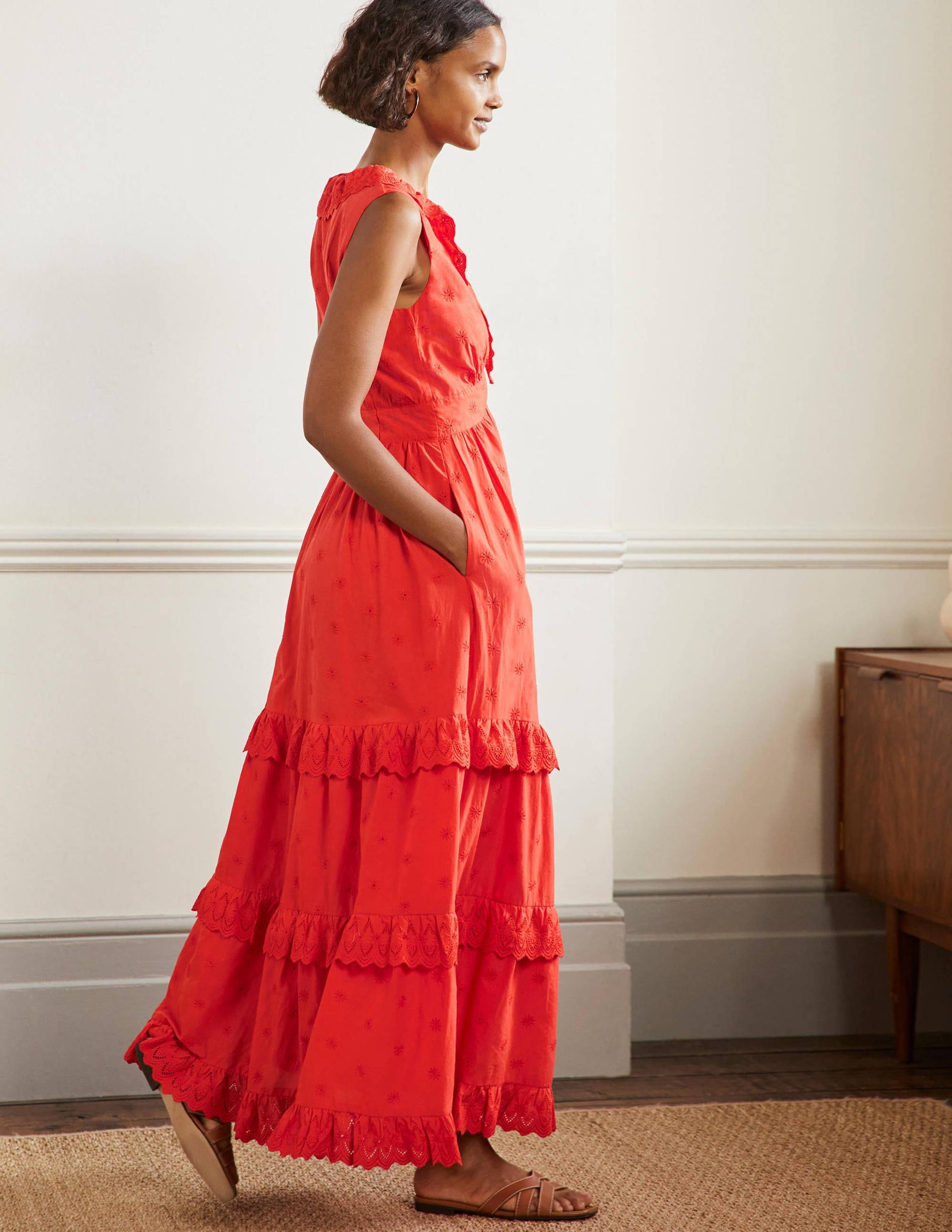 Broderie Ruffle Maxi Dress-Bright Papaya-4
