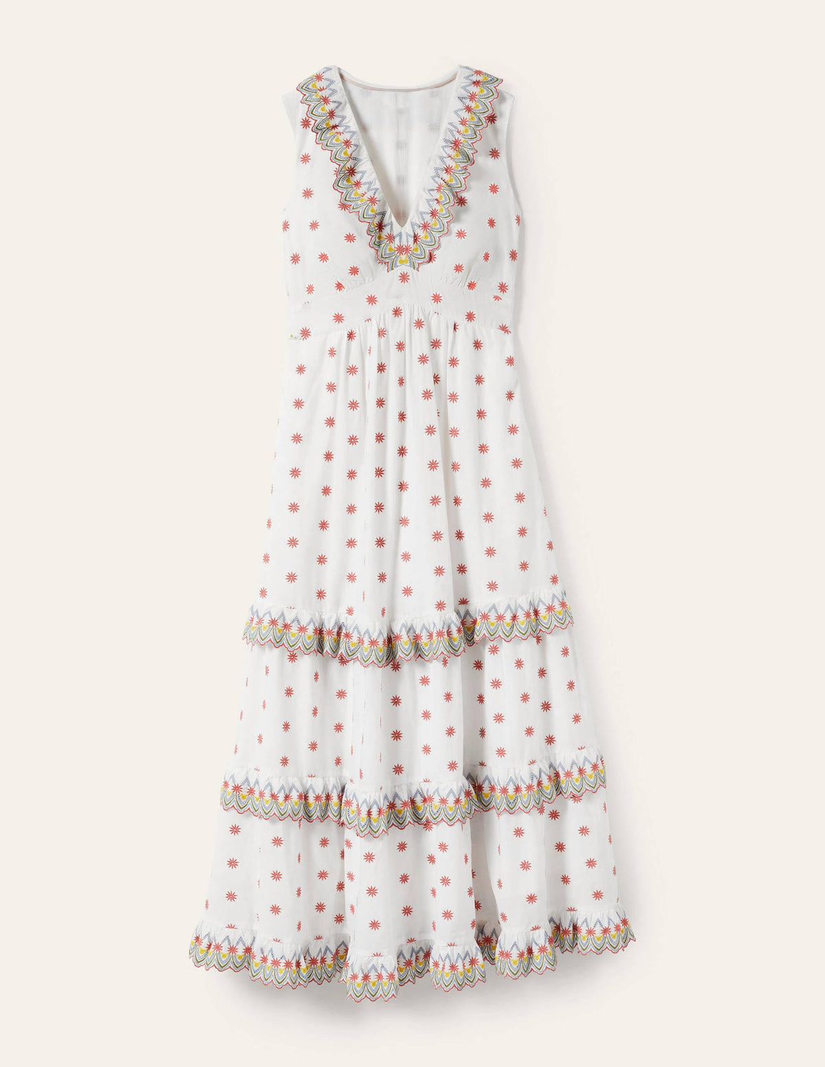 Robe longue à volants et broderie anglaise-Blanc-6