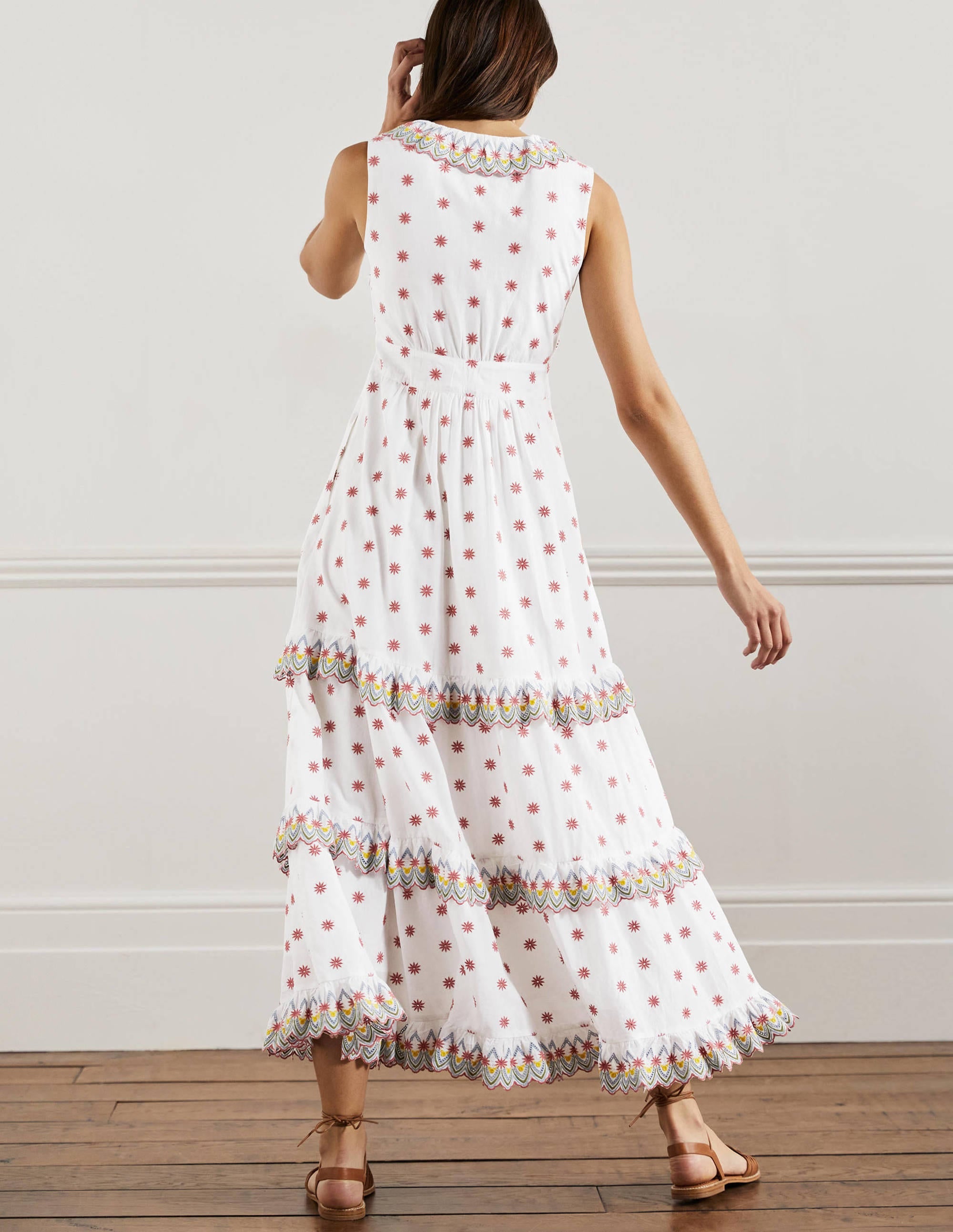 Robe longue à volants et broderie anglaise-Blanc - Image 3