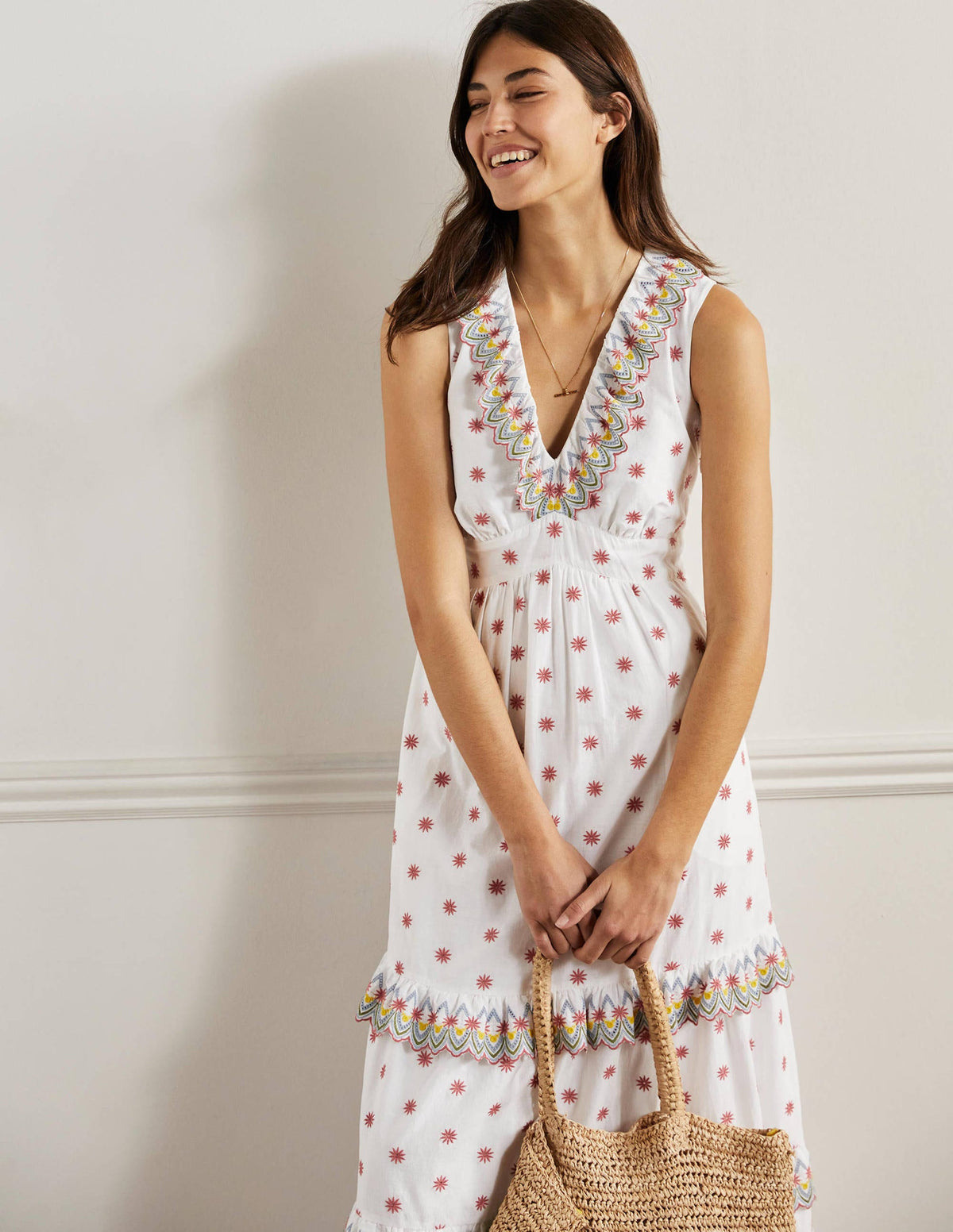 Robe longue à volants et broderie anglaise-Blanc-5