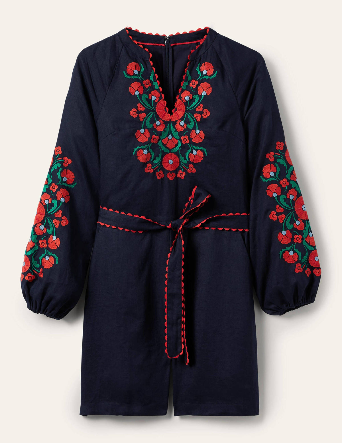 Gewebter Einteiler aus Leinen-Navy, Blumenmuster-5