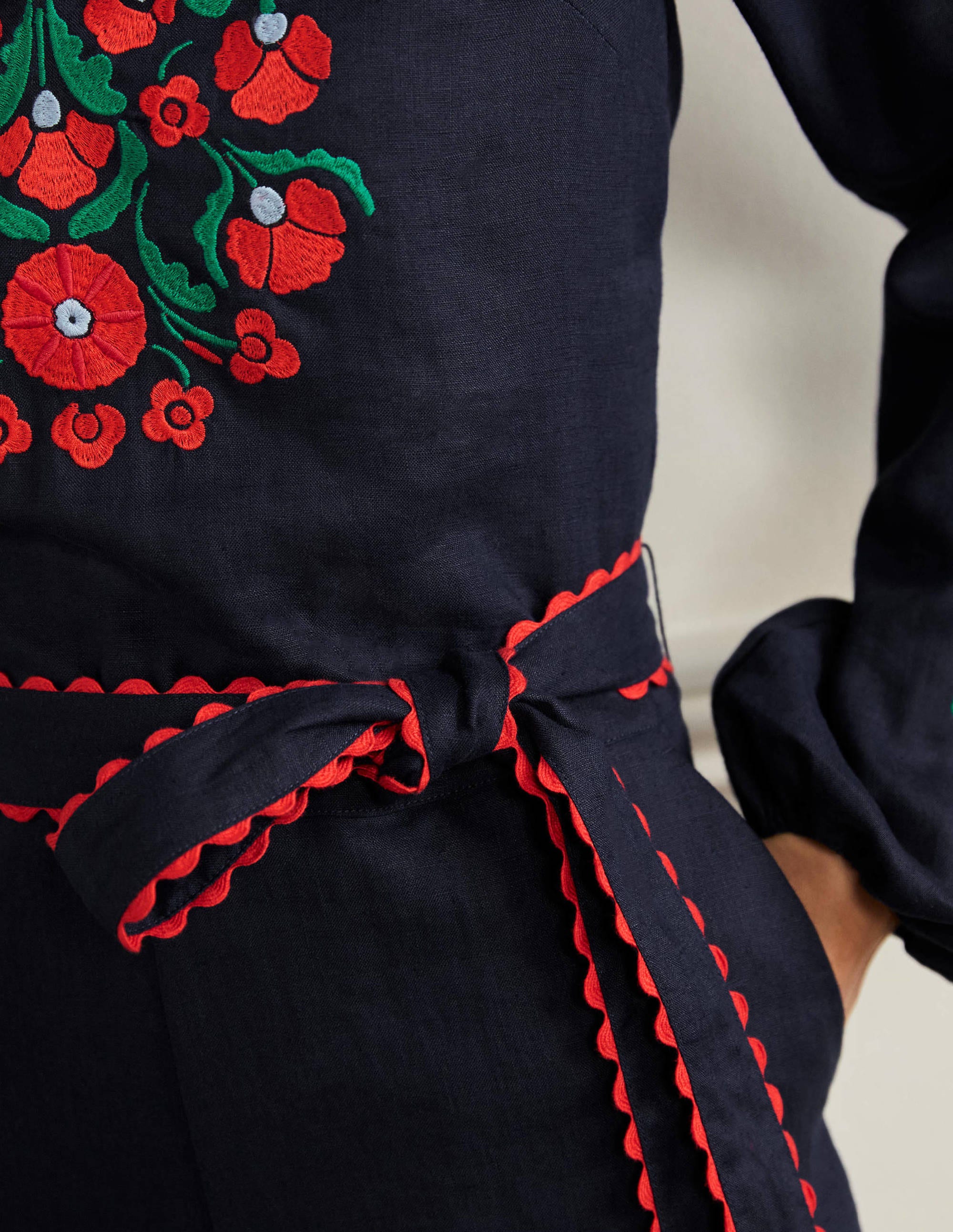 Gewebter Einteiler aus Leinen-Navy, Blumenmuster - Image 2