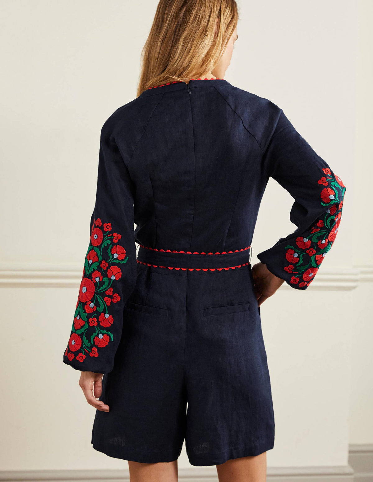 Gewebter Einteiler aus Leinen-Navy, Blumenmuster - Image 3