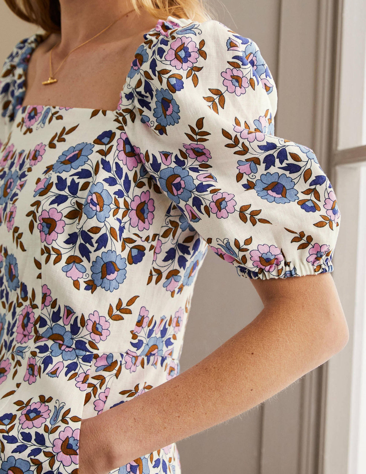 Square Neck Linen Jumpsuit-Multi, Wildflower Prairie-2