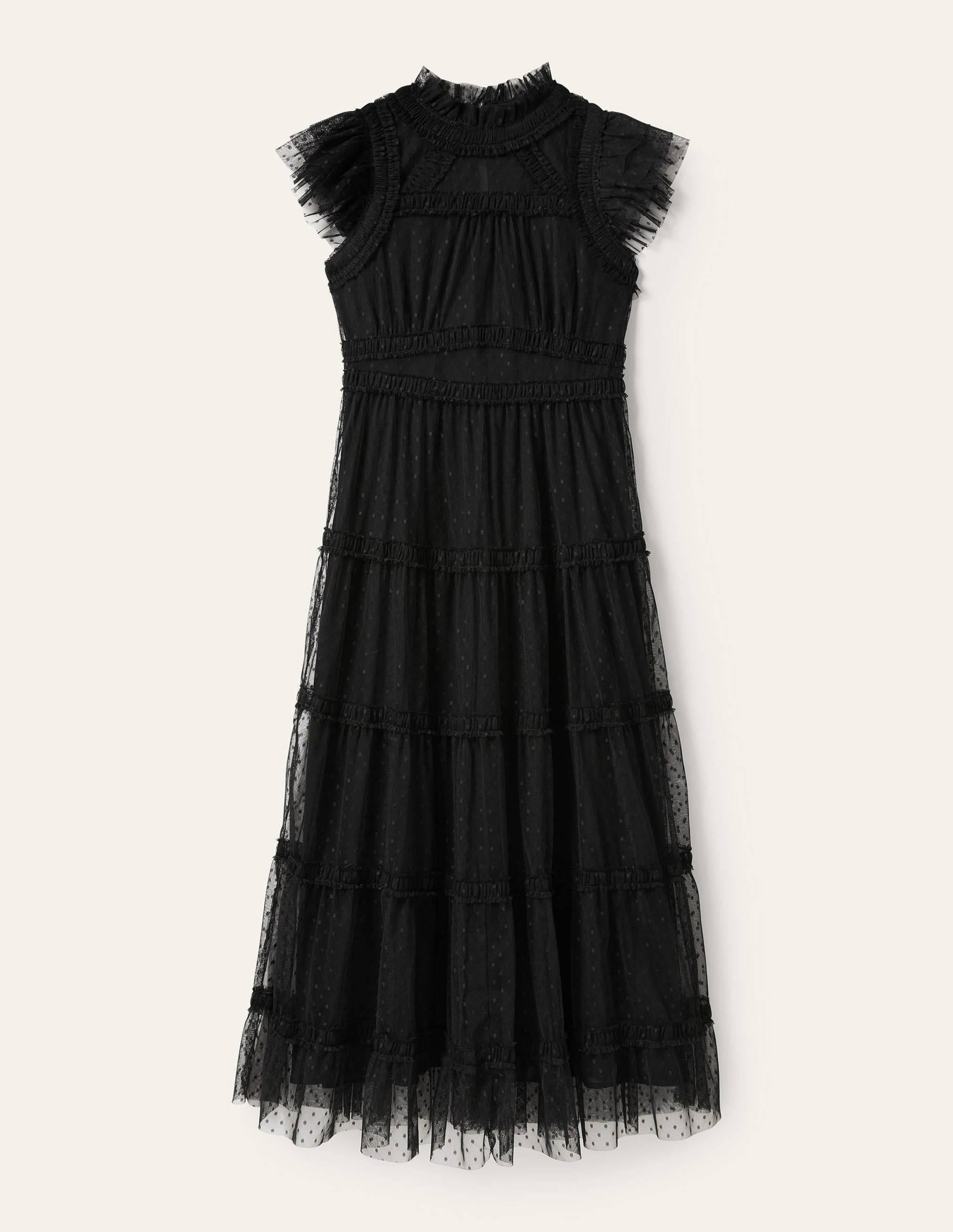 Edie Gestuftes Midi-Tüllkleid-Schwarz - Image 7
