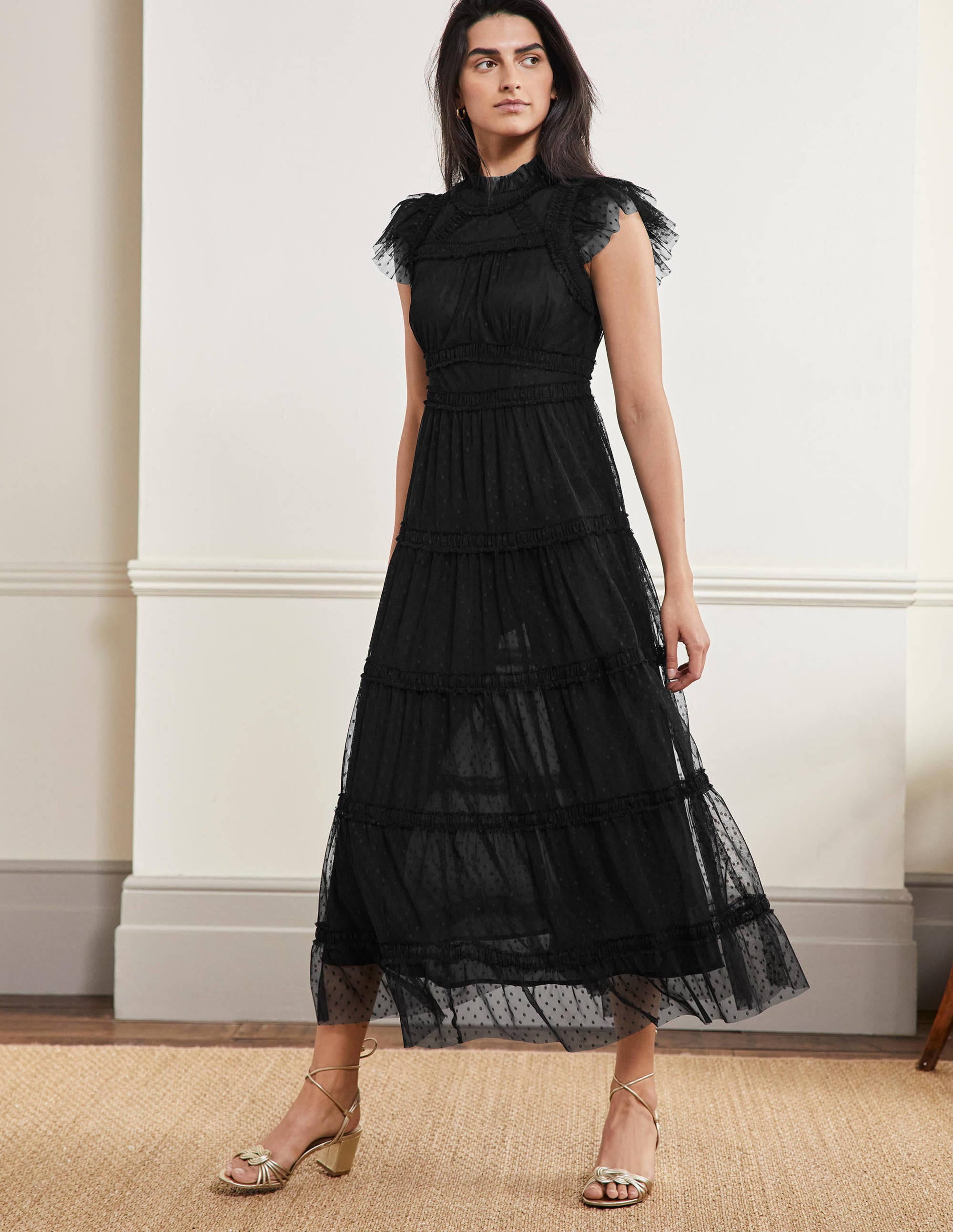 Edie Gestuftes Midi-Tüllkleid-Schwarz - Image 1
