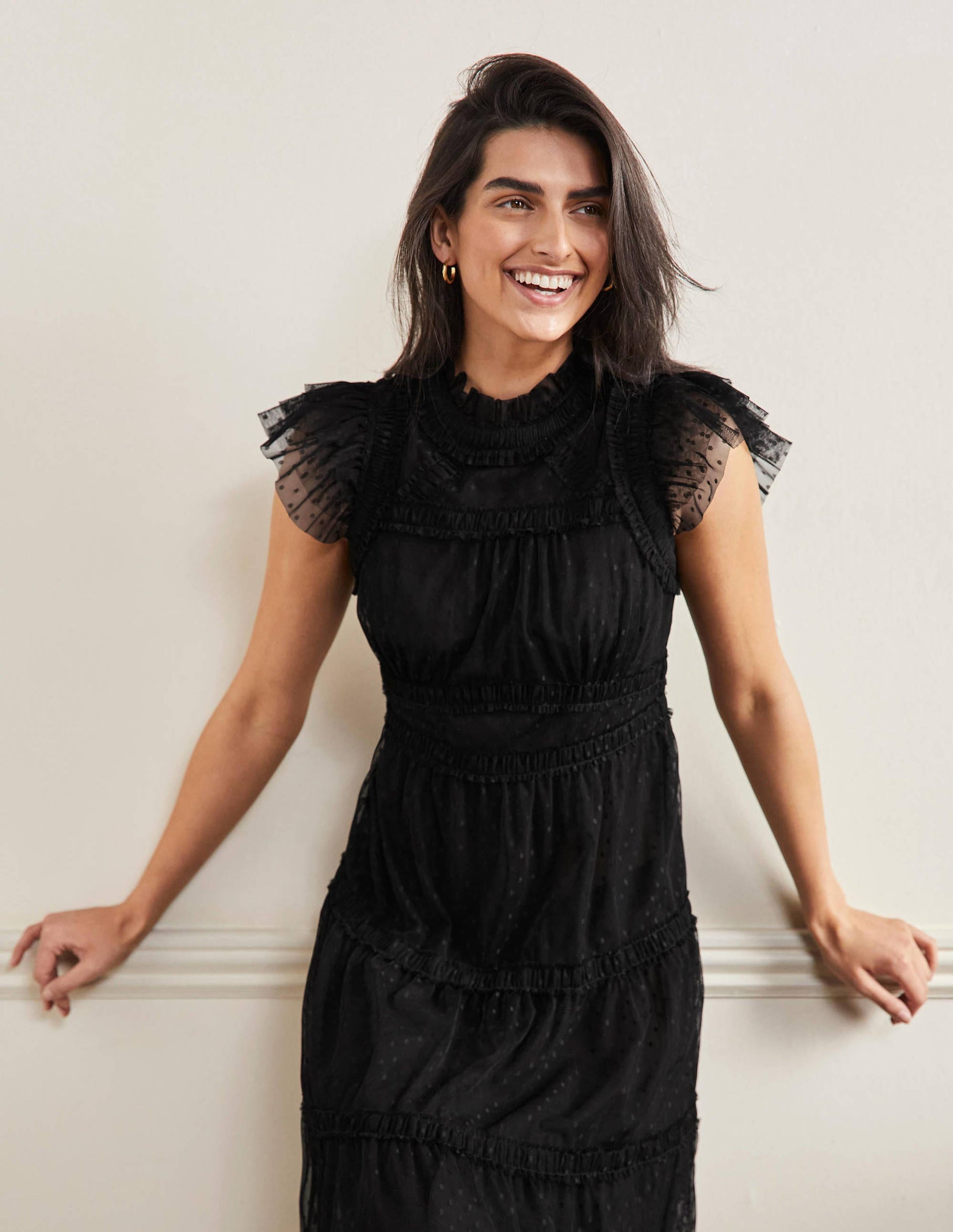 Edie Gestuftes Midi-Tüllkleid-Schwarz-4