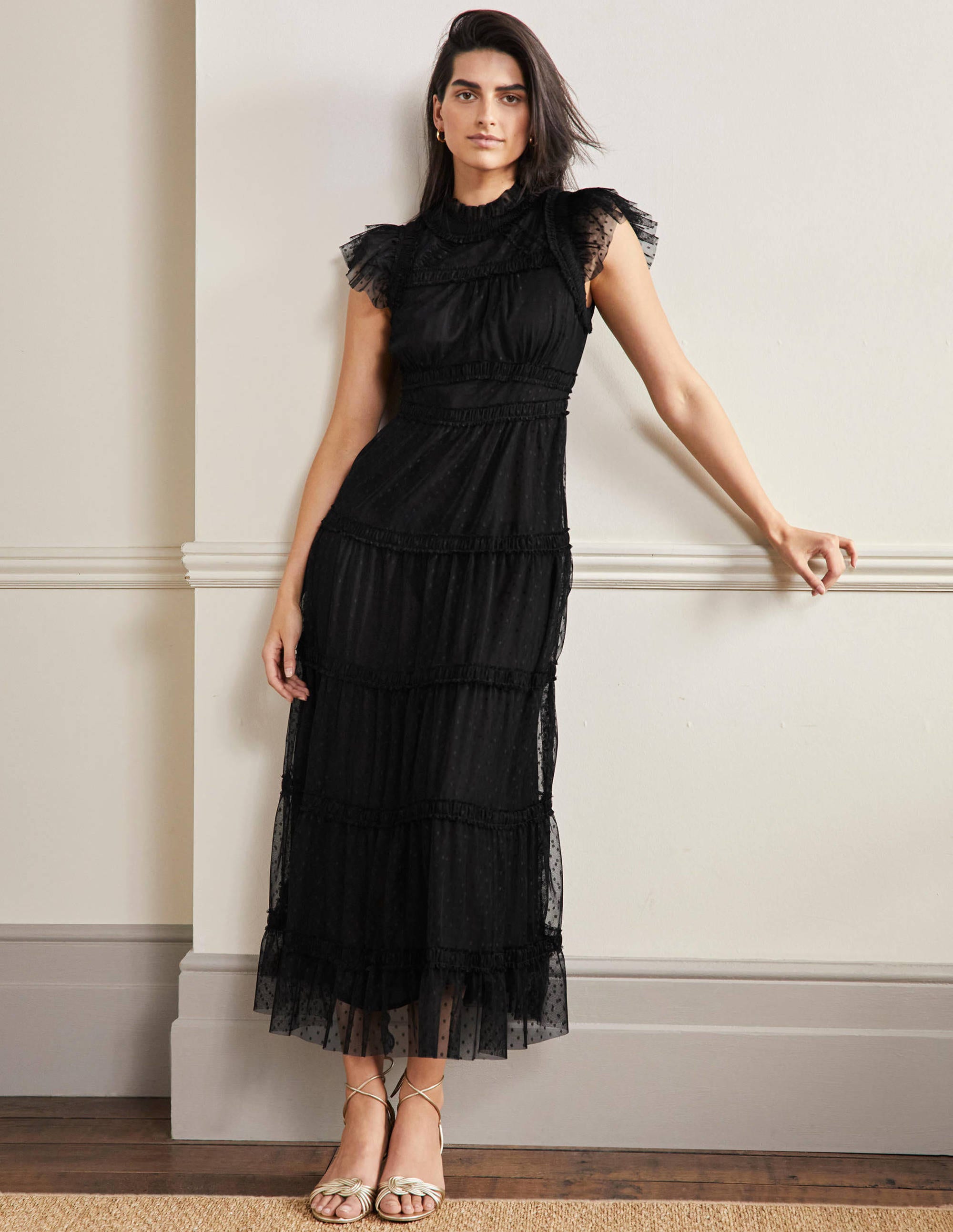 Edie Gestuftes Midi-Tüllkleid-Schwarz - Image 6
