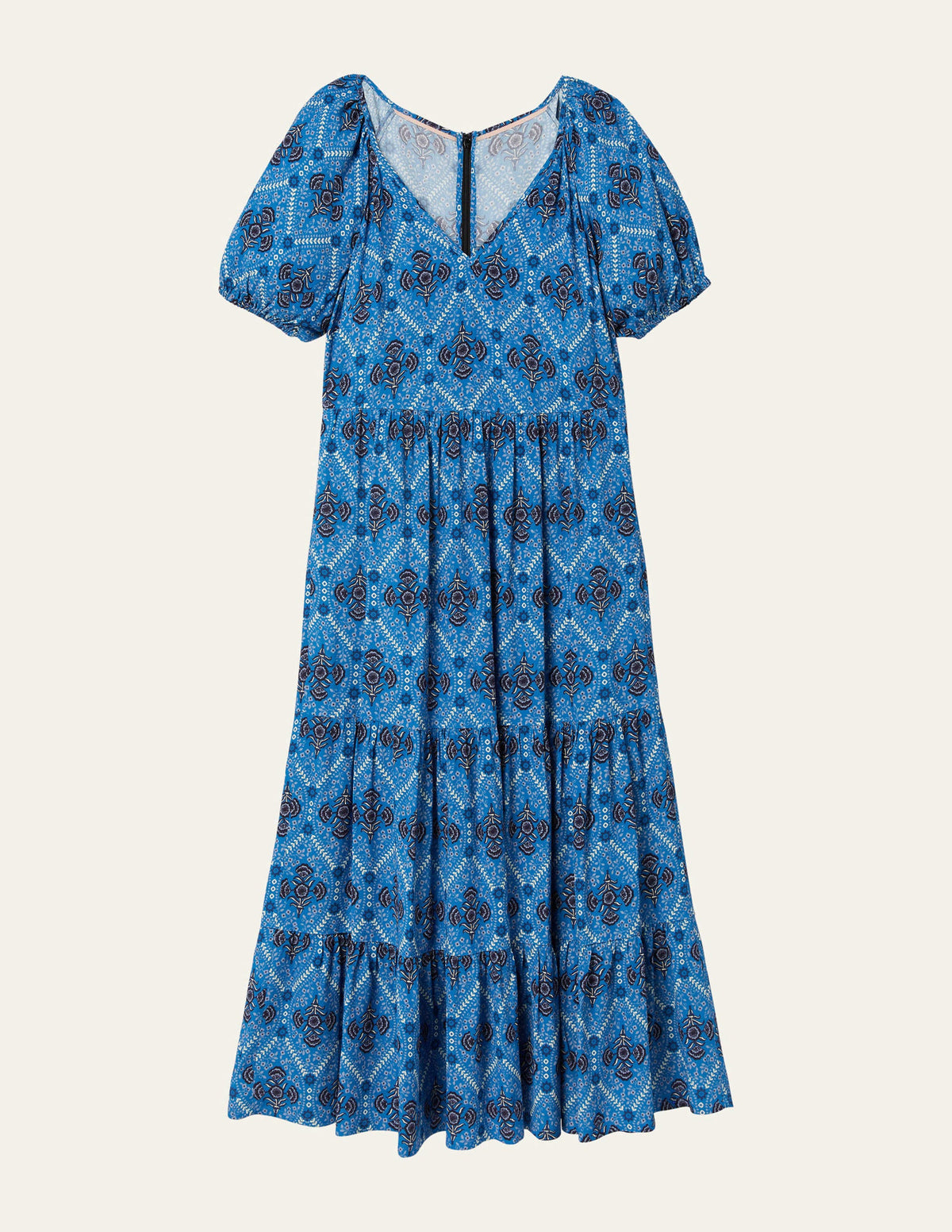 V-Neck Midi Dress-Mosaic Blue, Poppy Bloom-6