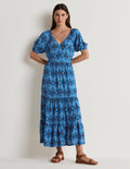 V-Neck Midi Dress-Mosaic Blue, Poppy Bloom