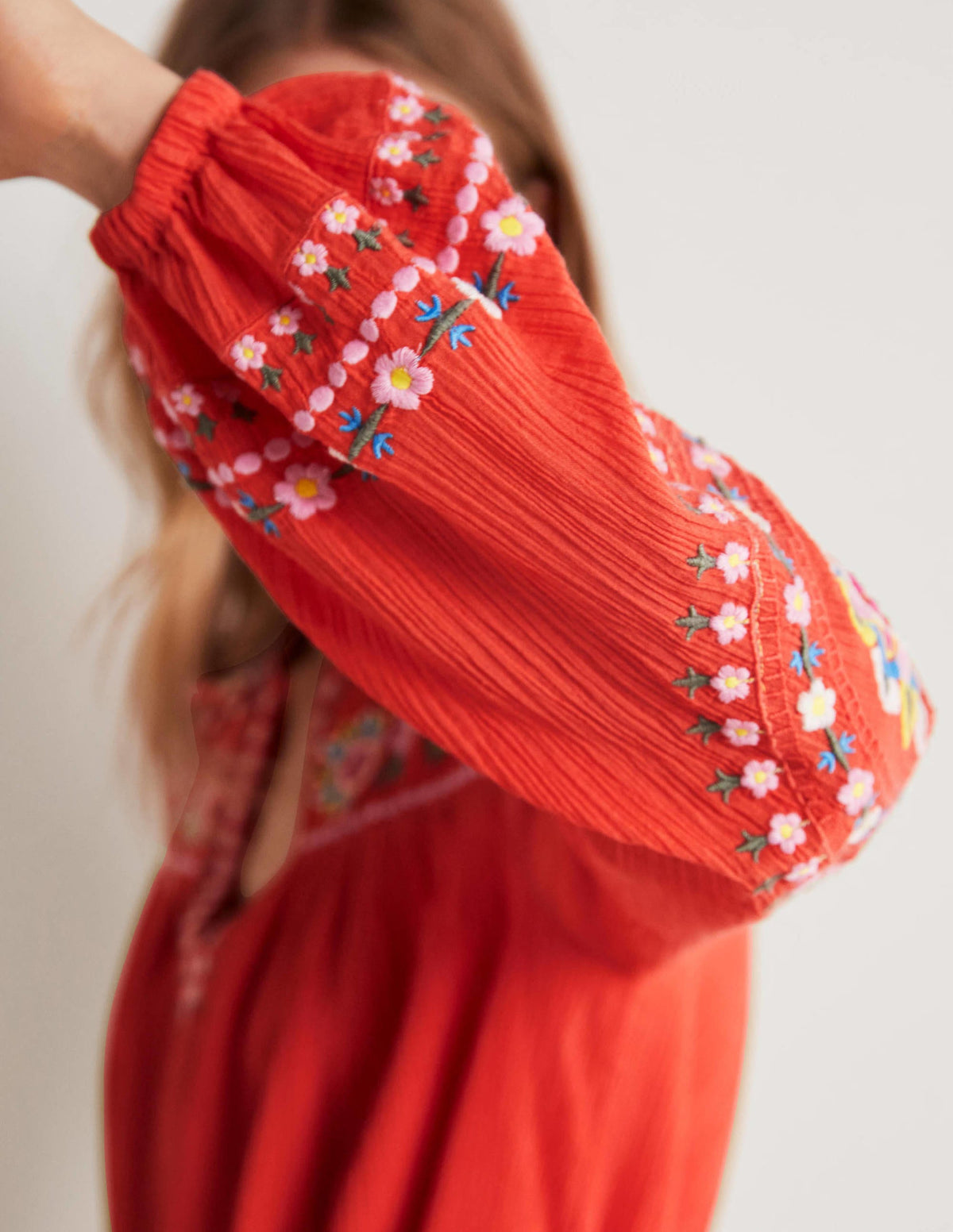 Baumwollkleid mit Stickerei-Kräftiges Papayaorange-2
