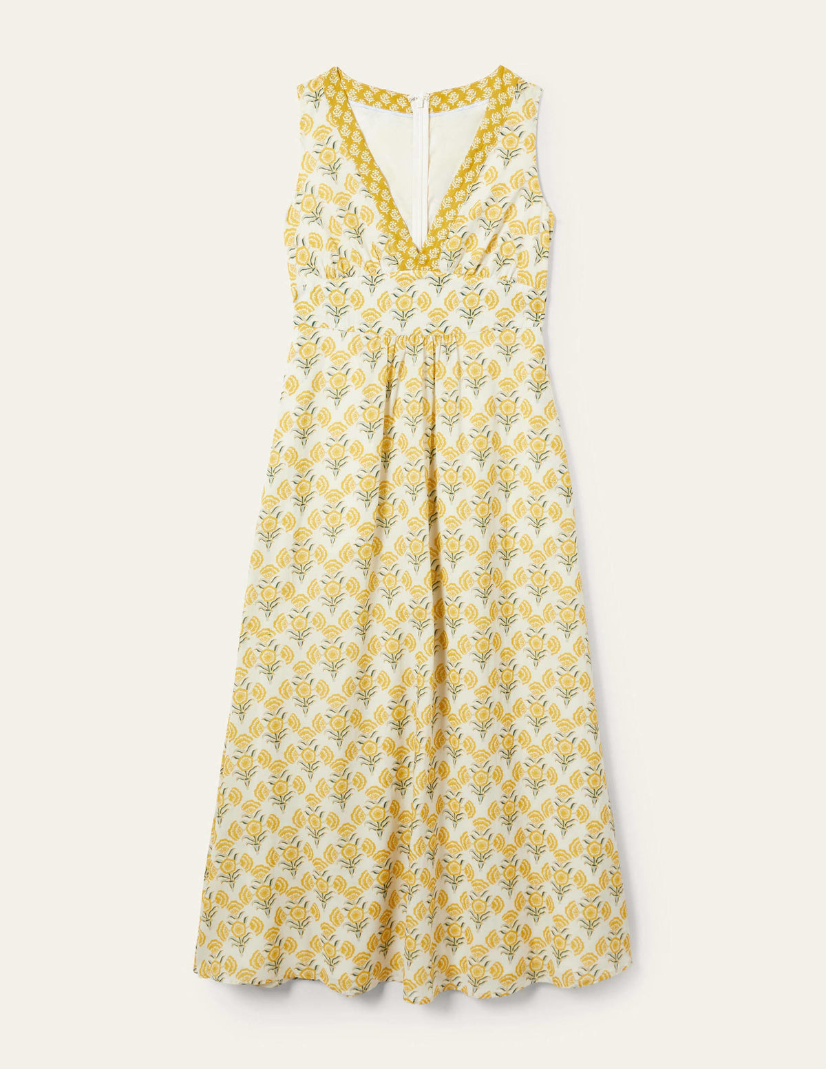 Ärmelloses Maxikleid aus Baumwolle-Naturweiß, Geometrisches Blumenmuster-6