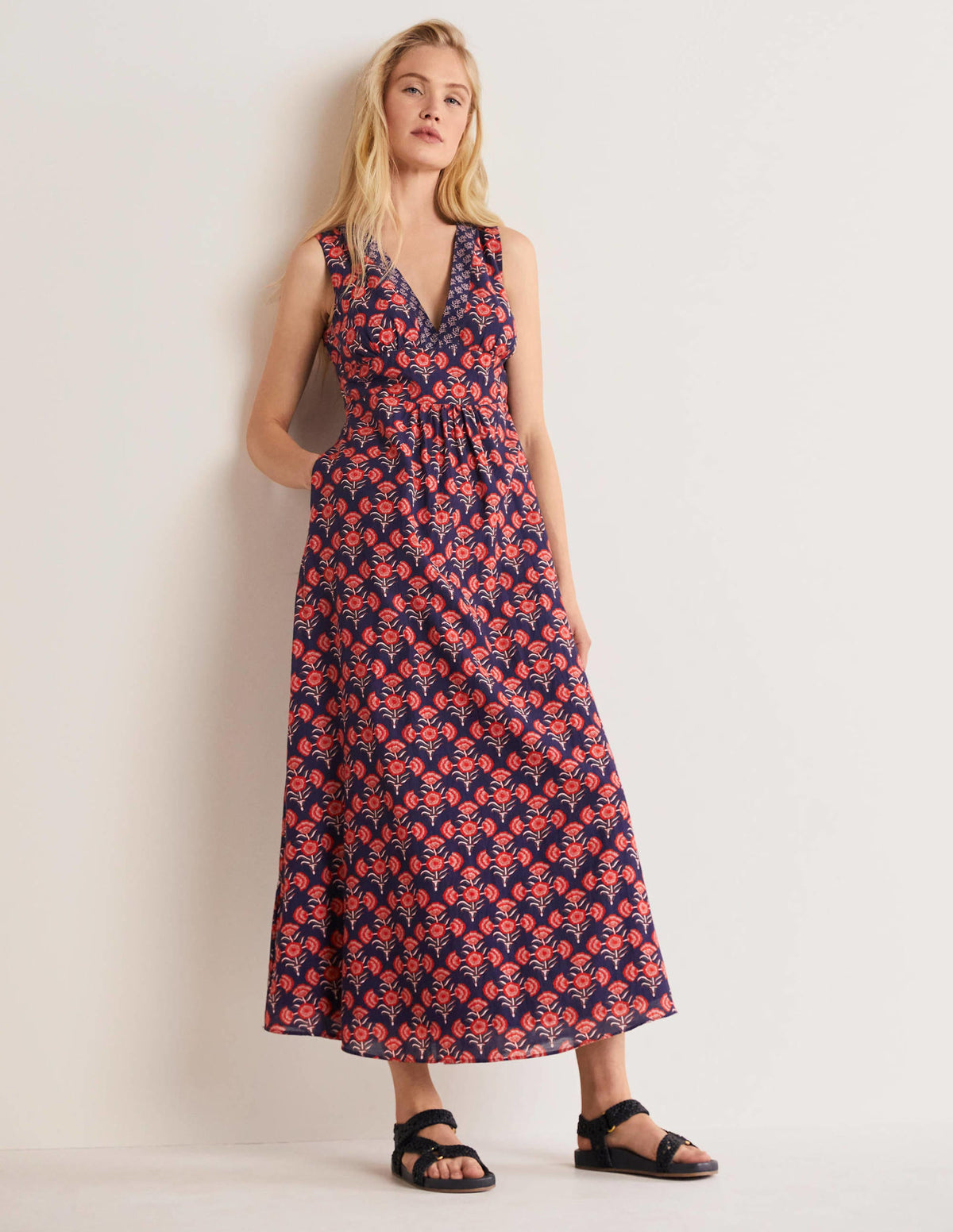 Ärmelloses Maxikleid aus Baumwolle-Azalee, Geometrisches Blumenmuster - Image 1