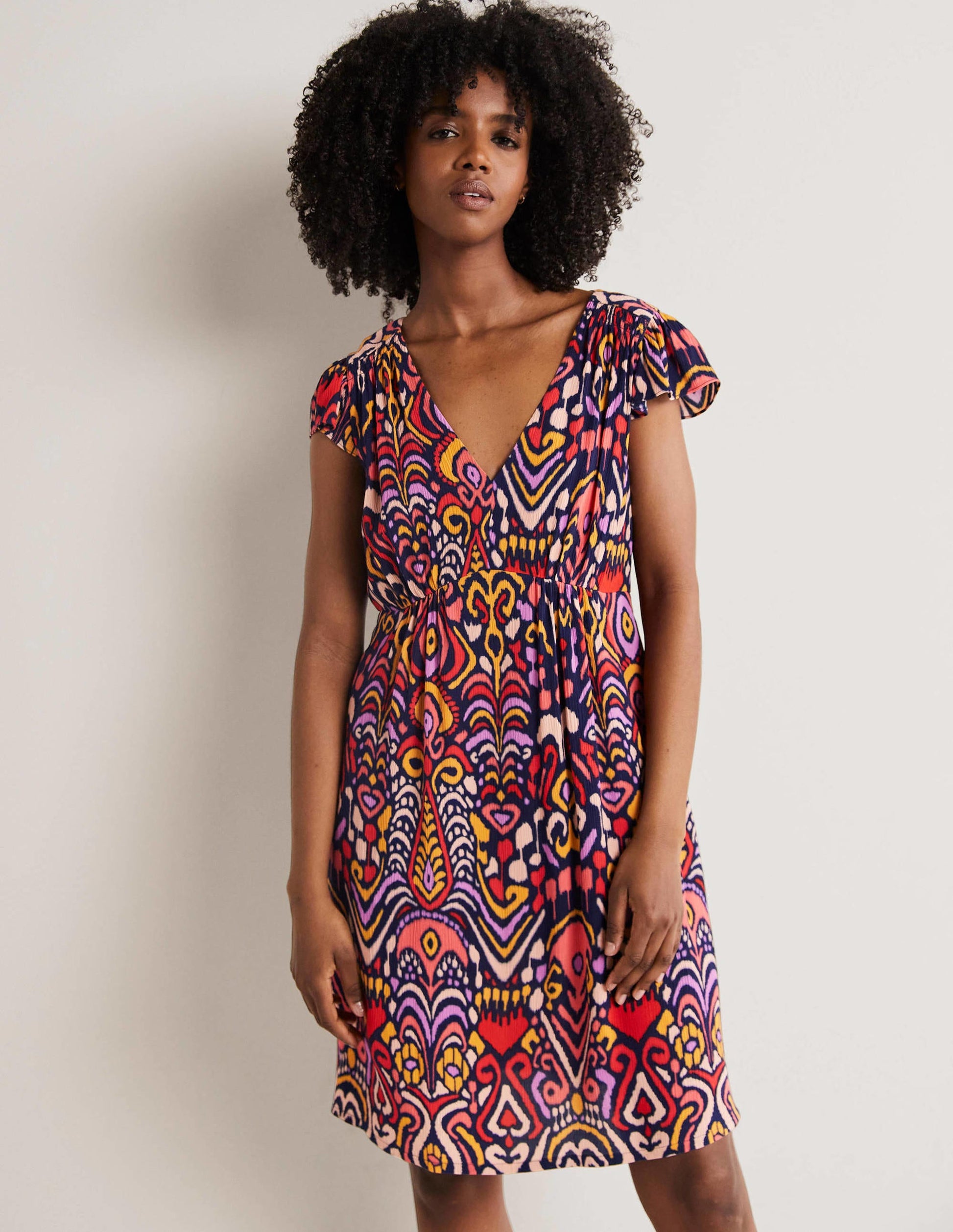 Grace Flutter Sleeve Dress-Navy, Ikat Charm-1
