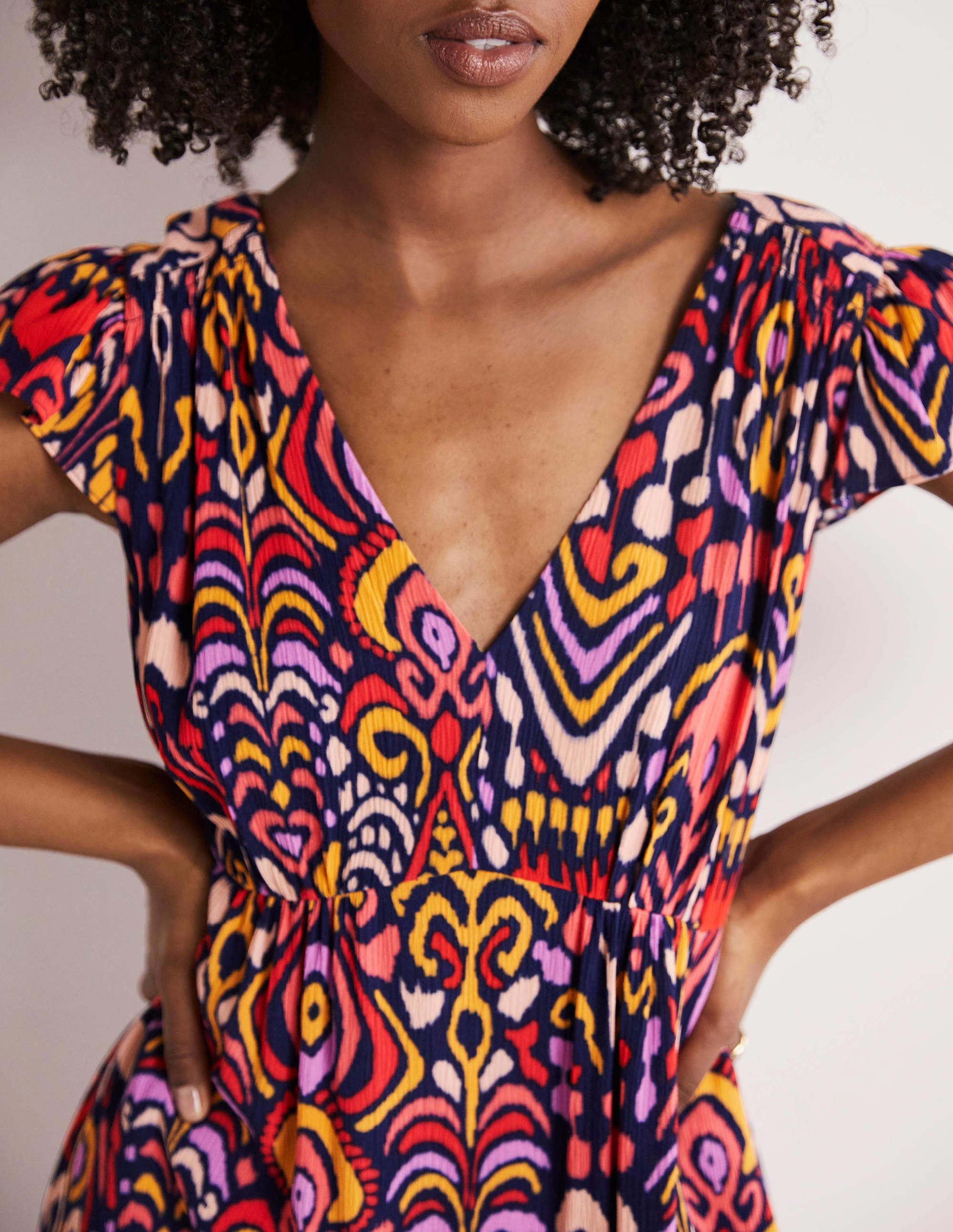 Grace Flutter Sleeve Dress-Navy, Ikat Charm - Image 2