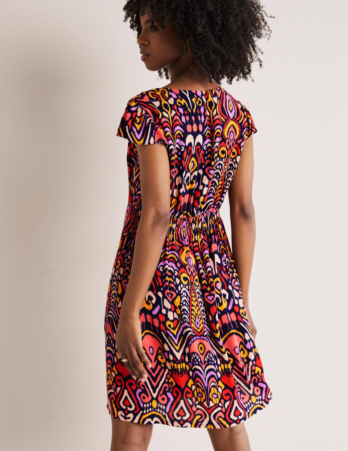 Grace Flutter Sleeve Dress-Navy, Ikat Charm-3