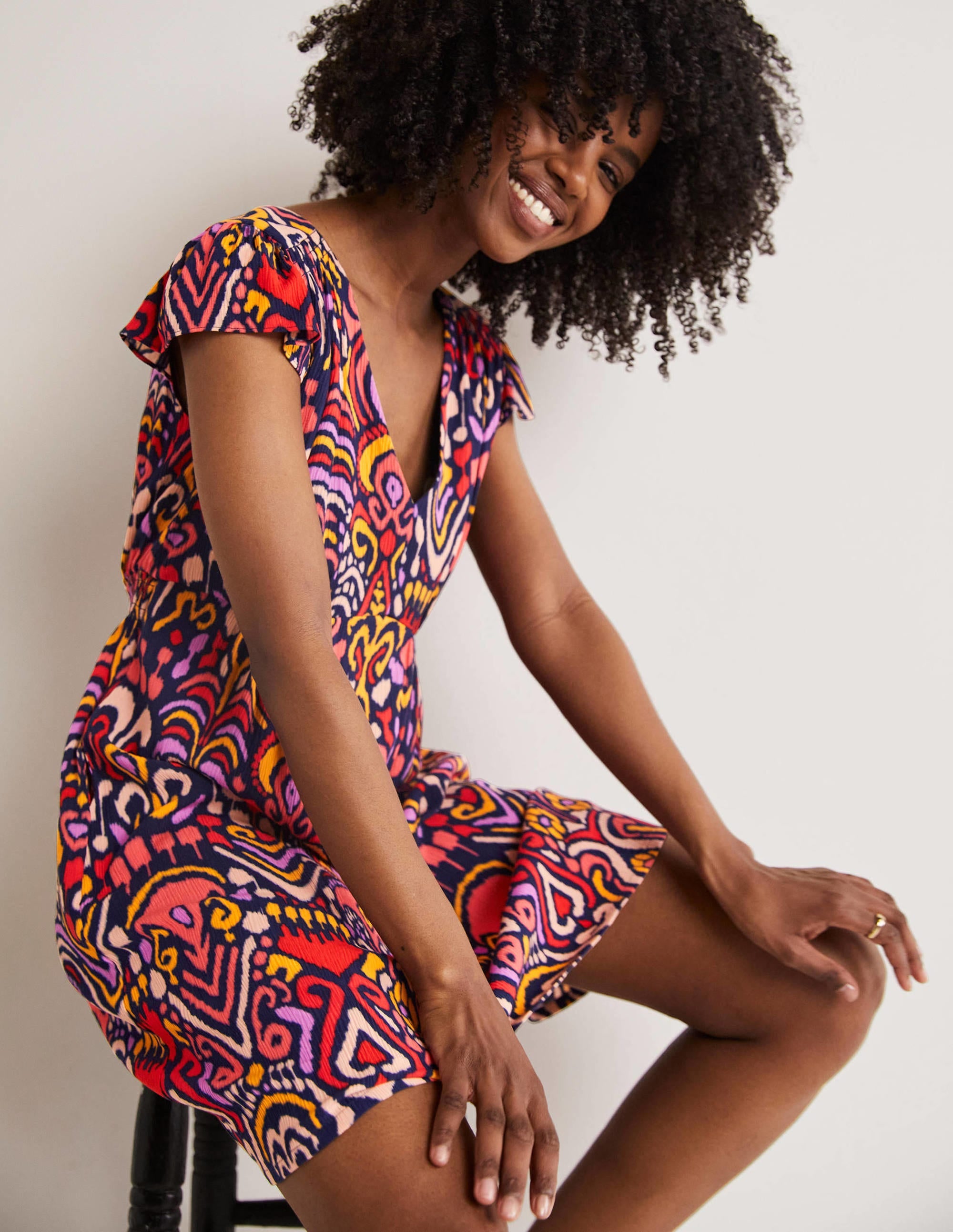 Grace Flutter Sleeve Dress-Navy, Ikat Charm - Image 4