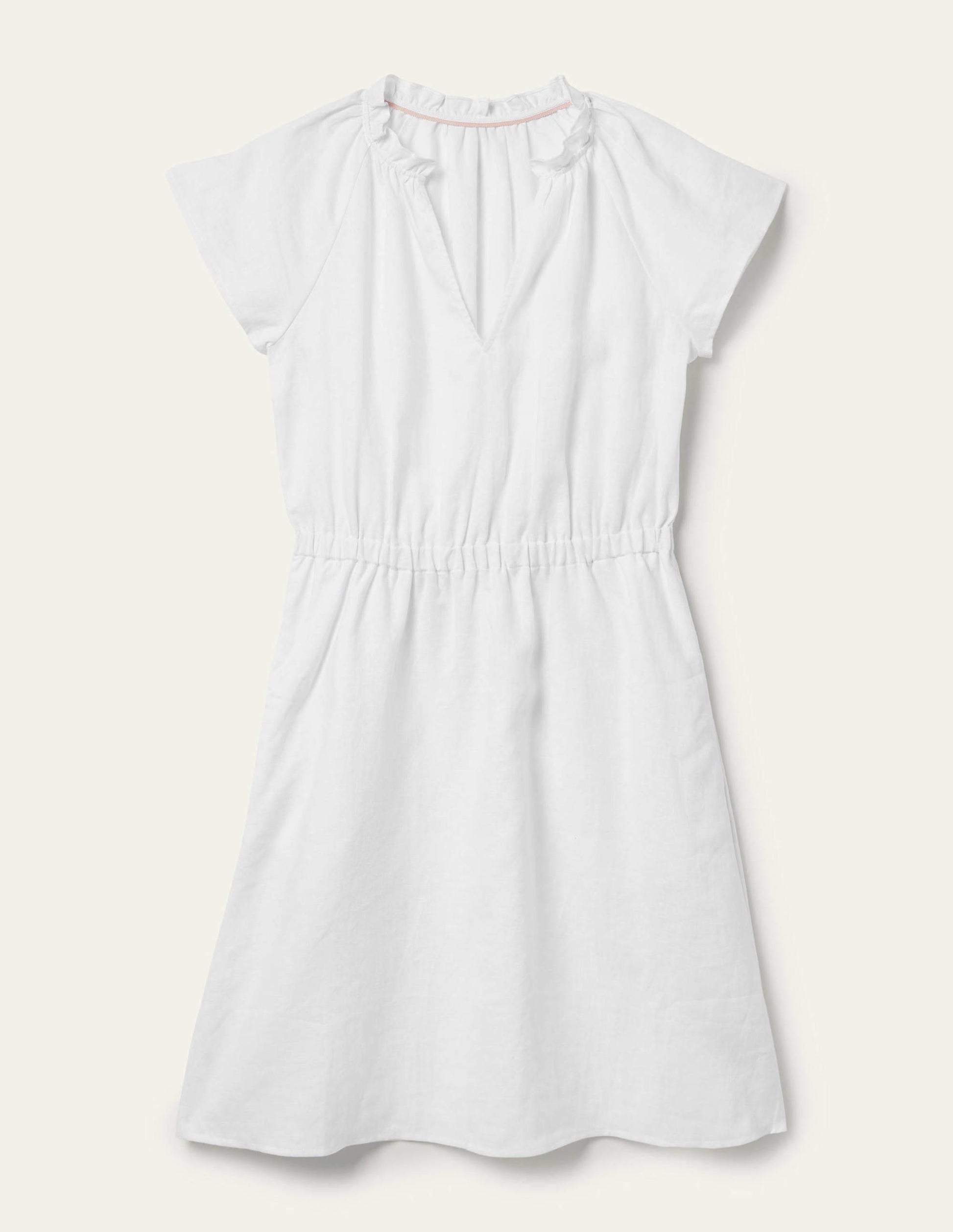 Kurzärmeliges Leinenkleid-Weiß-6