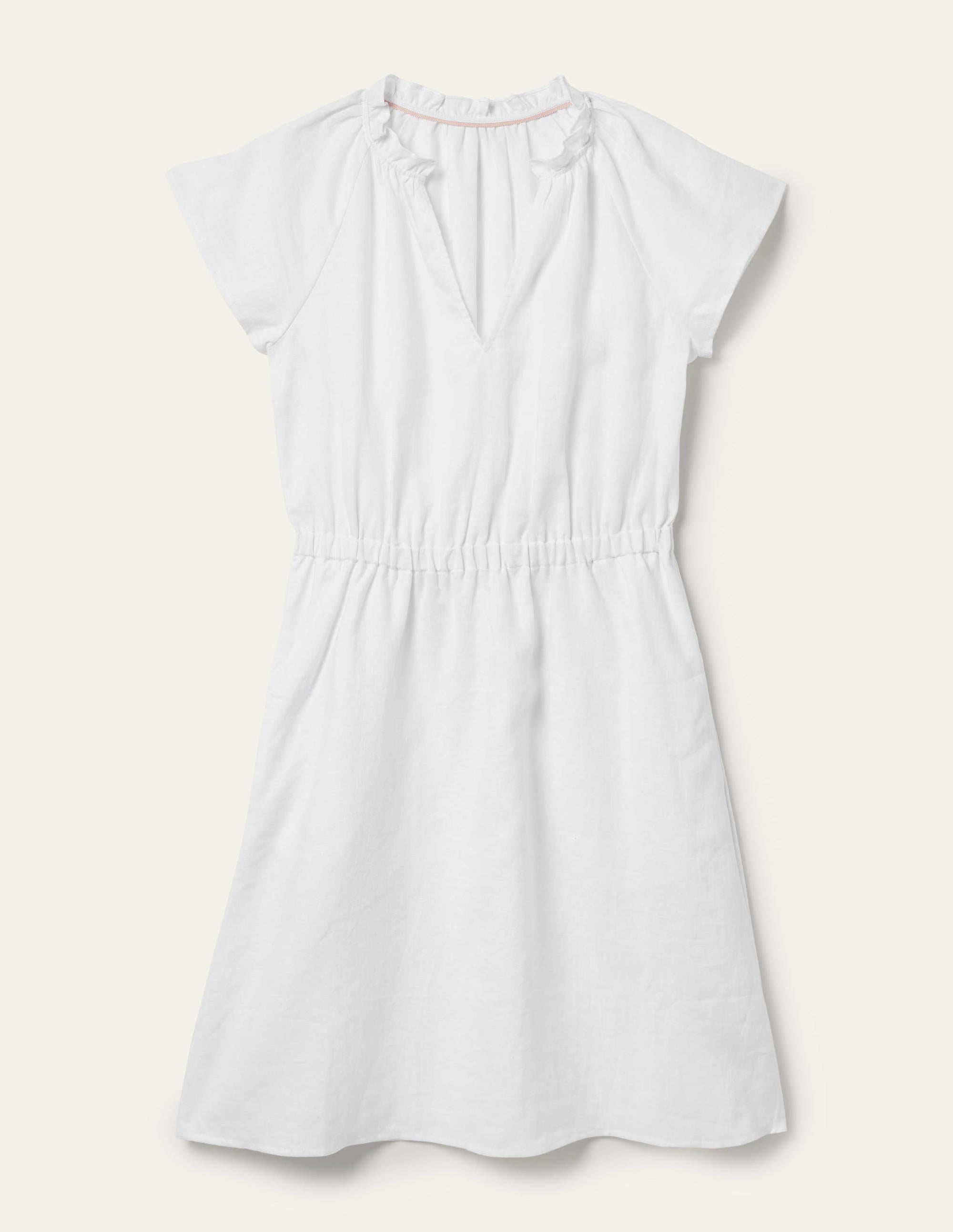 Kurzärmeliges Leinenkleid-Weiß - Image 6