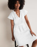 Kurzärmeliges Leinenkleid-Weiß