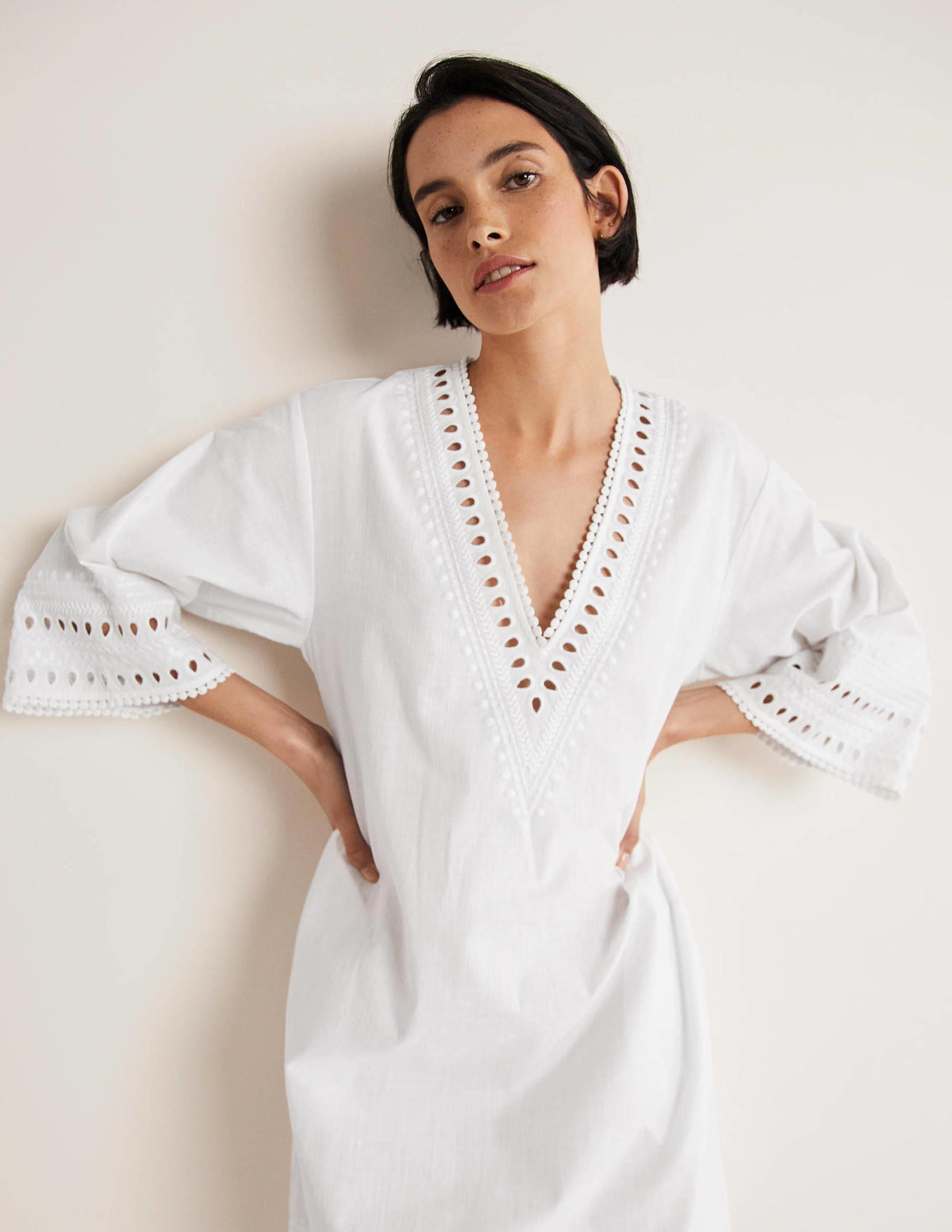 Robe caftan brodée-Blanc - Image 5