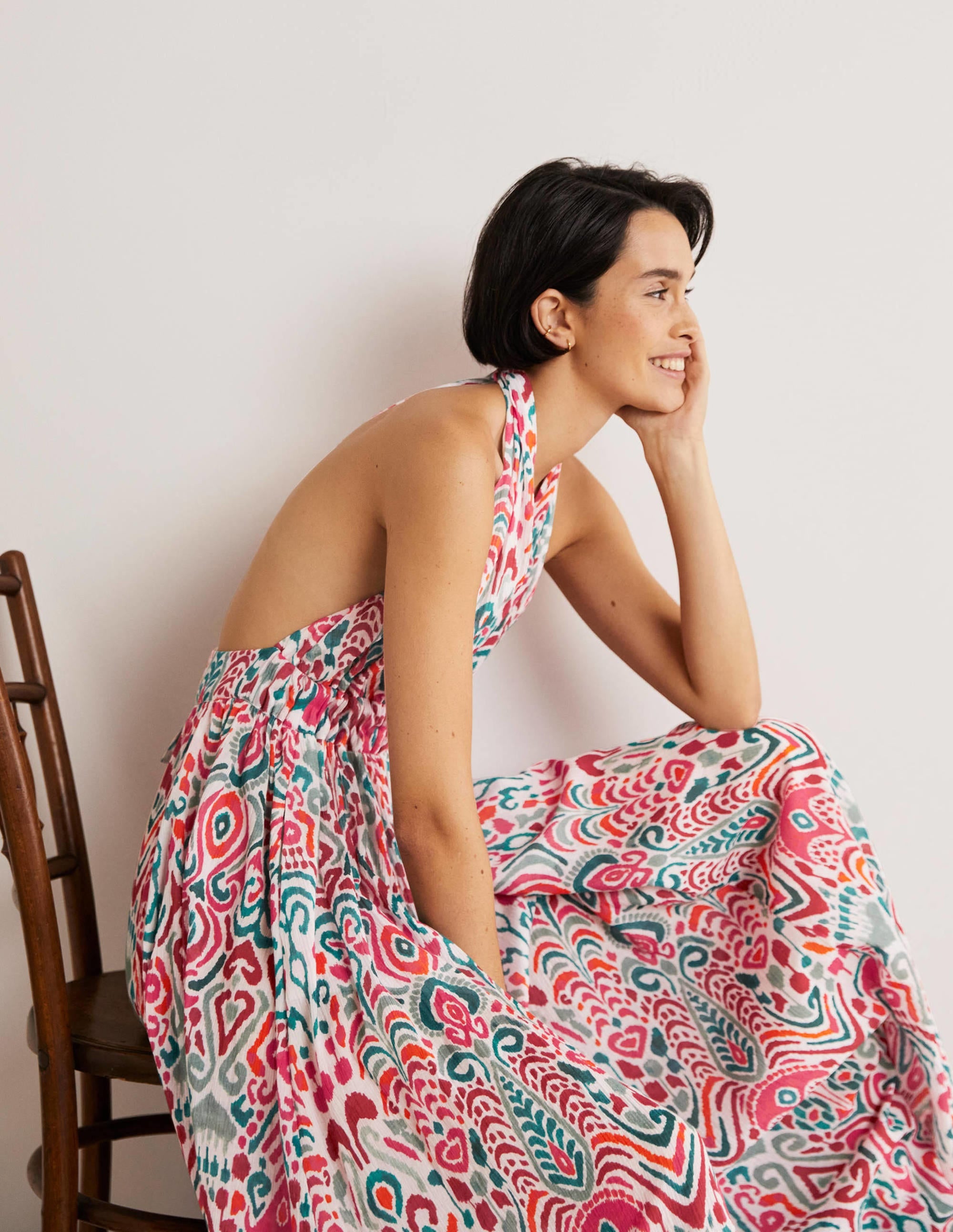 Imogen Neckholder-Maxikleid-Bunt, Ikat-Muster - Image 5