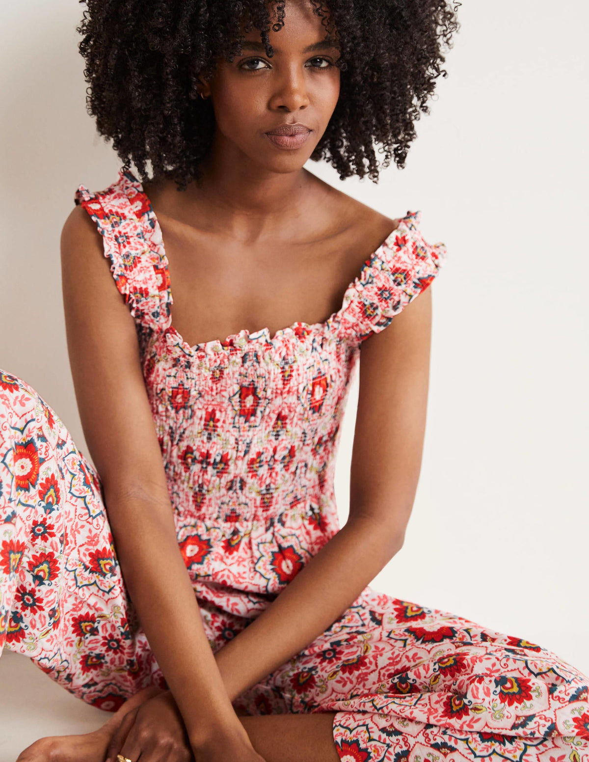 Jasmine Jumpsuit mit Smokdetail-Bunt, Bloomsbury-Muster-1